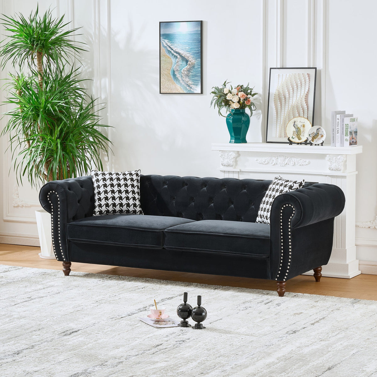 Chesterfield Velvet Upholstery Fabric Sofa - 3 Seater