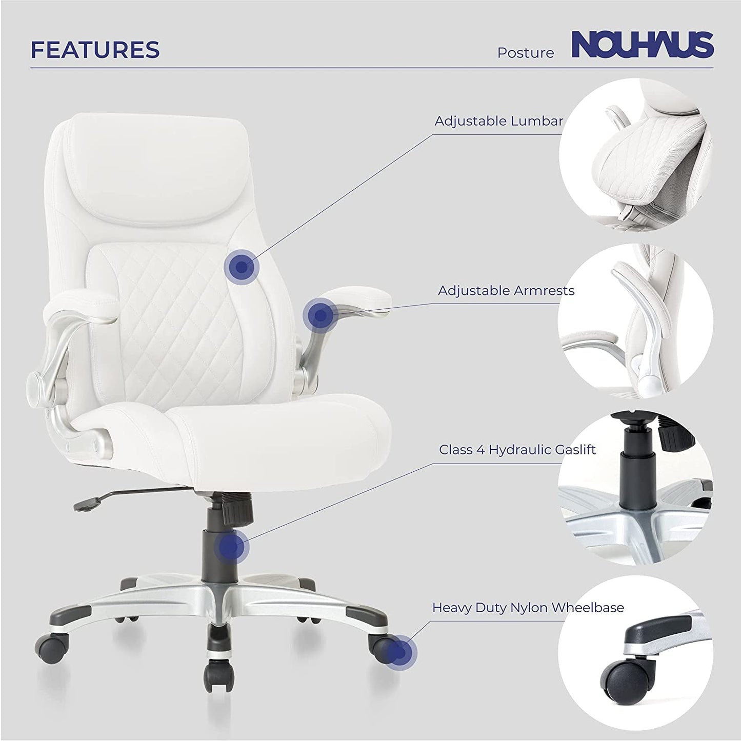 Nouhaus Ergonomic Office Chair With Lumbar Support And FlipAdjust Armrests