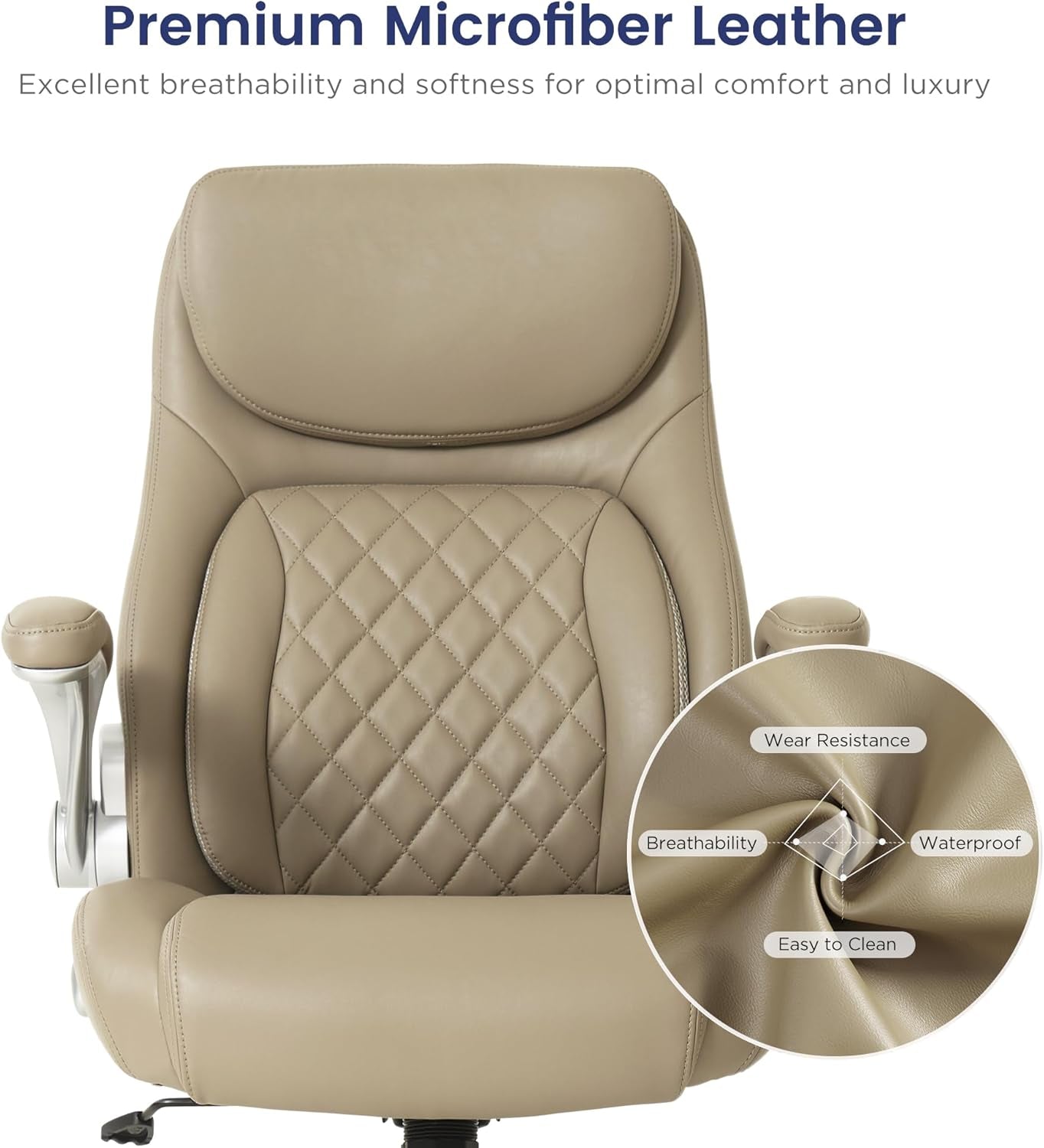 Ergonomic Office Chair Microfiber Leather With Adjustable Lumbar Support Taupe