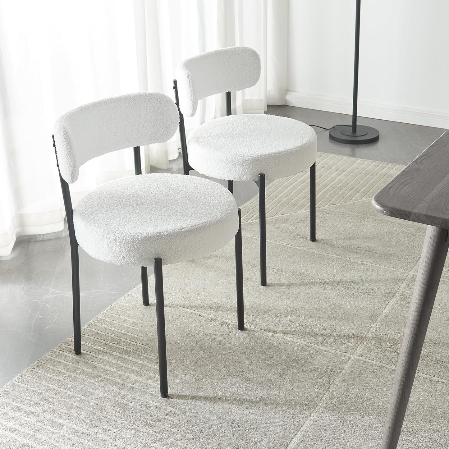 White Boucle Dining Chairs Set Of 2 For Dining Room