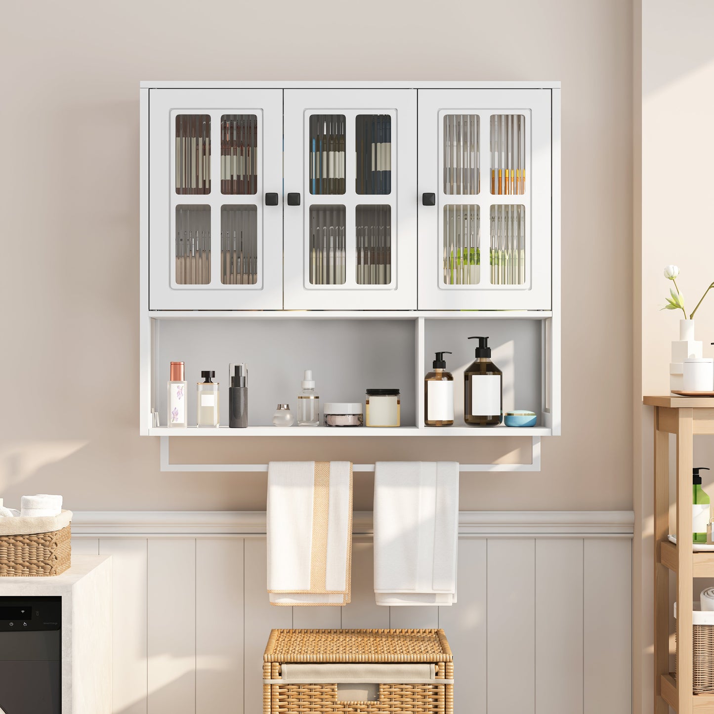 Bathroom Wall Cabinet with Open and Hidden Storage