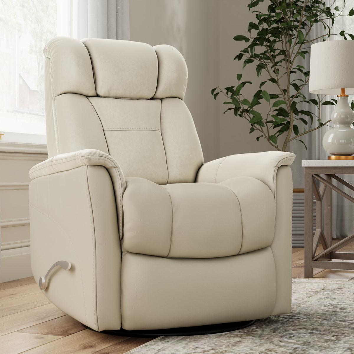 Global Home Swivel Glider Recliner with Manual Adjustable Headrest & Footrest