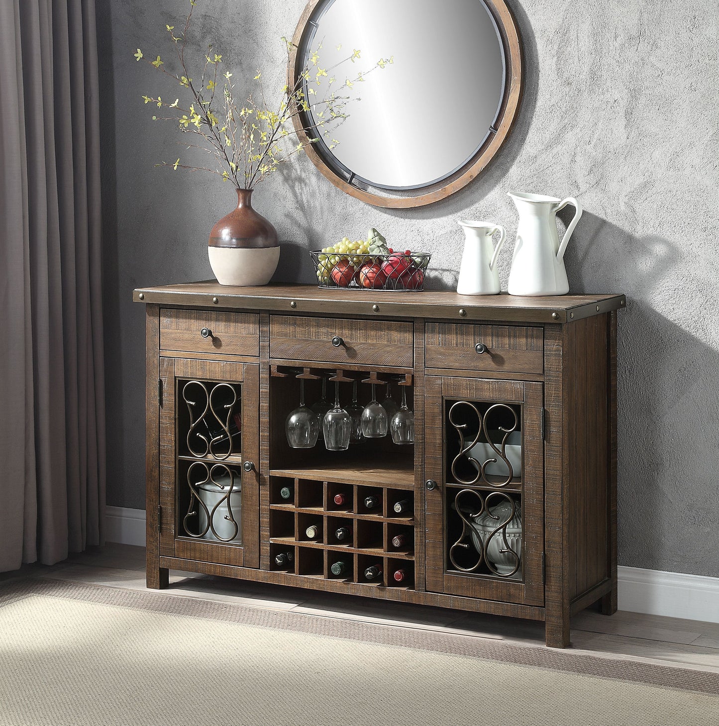 Raphaela Weathered Cherry Finish Server