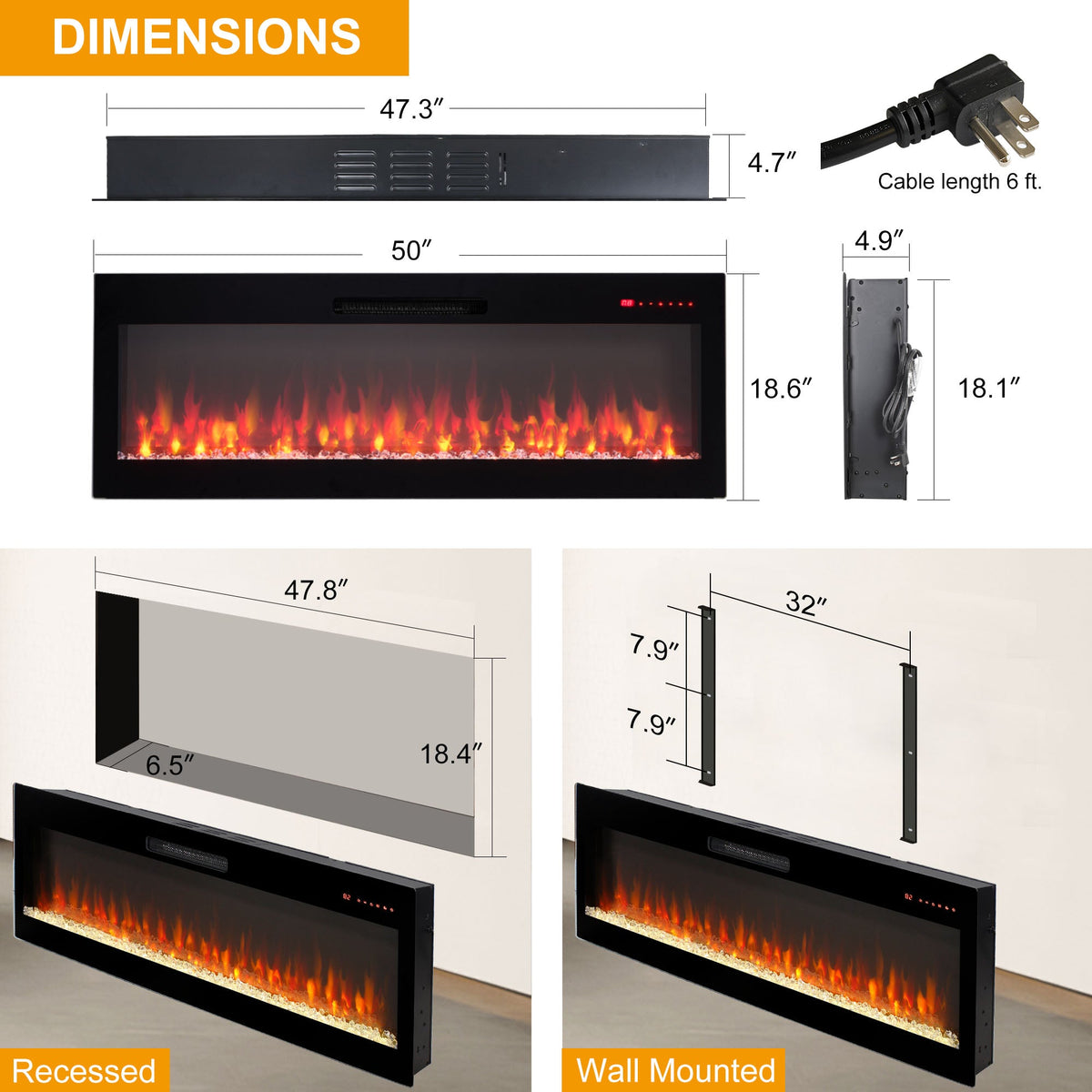 60 Inch Fireplace TV Stand for TVs up to 70"
