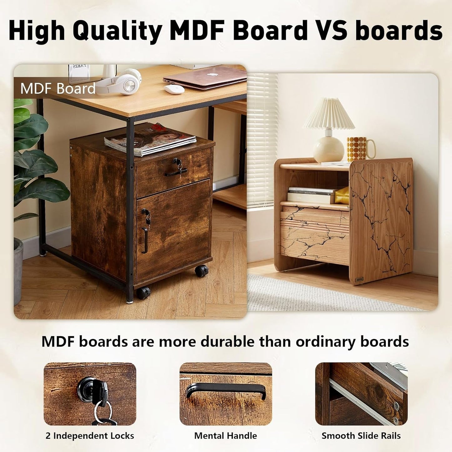 Mobile Lockable File Cabinet With Drawer Door Rustic Brown