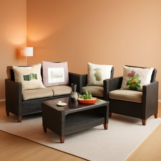 Patio Rattan Furniture Set 4 Piece Beige For Outdoor Use