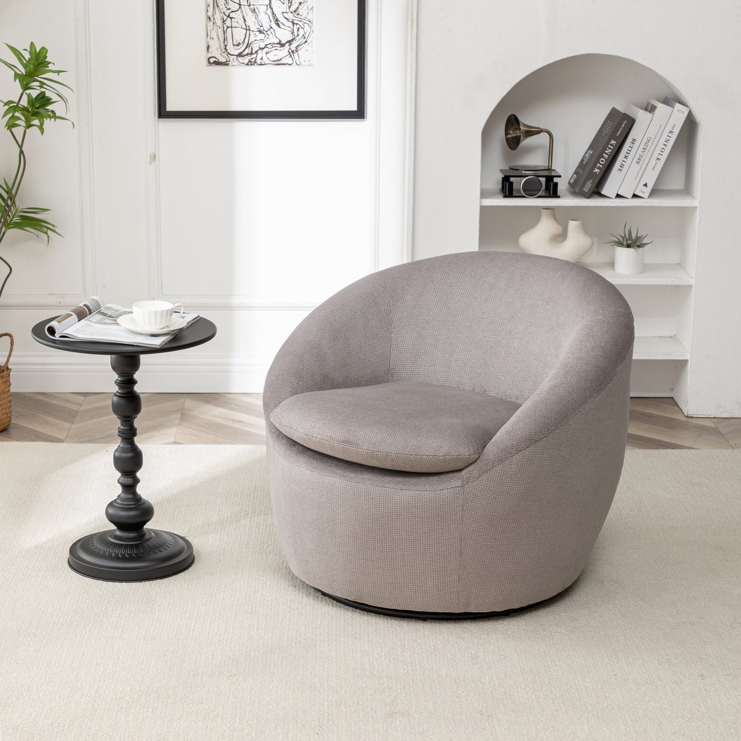 Winnie Modern Teddy Fabric Barrel Chair, 360° Swivel