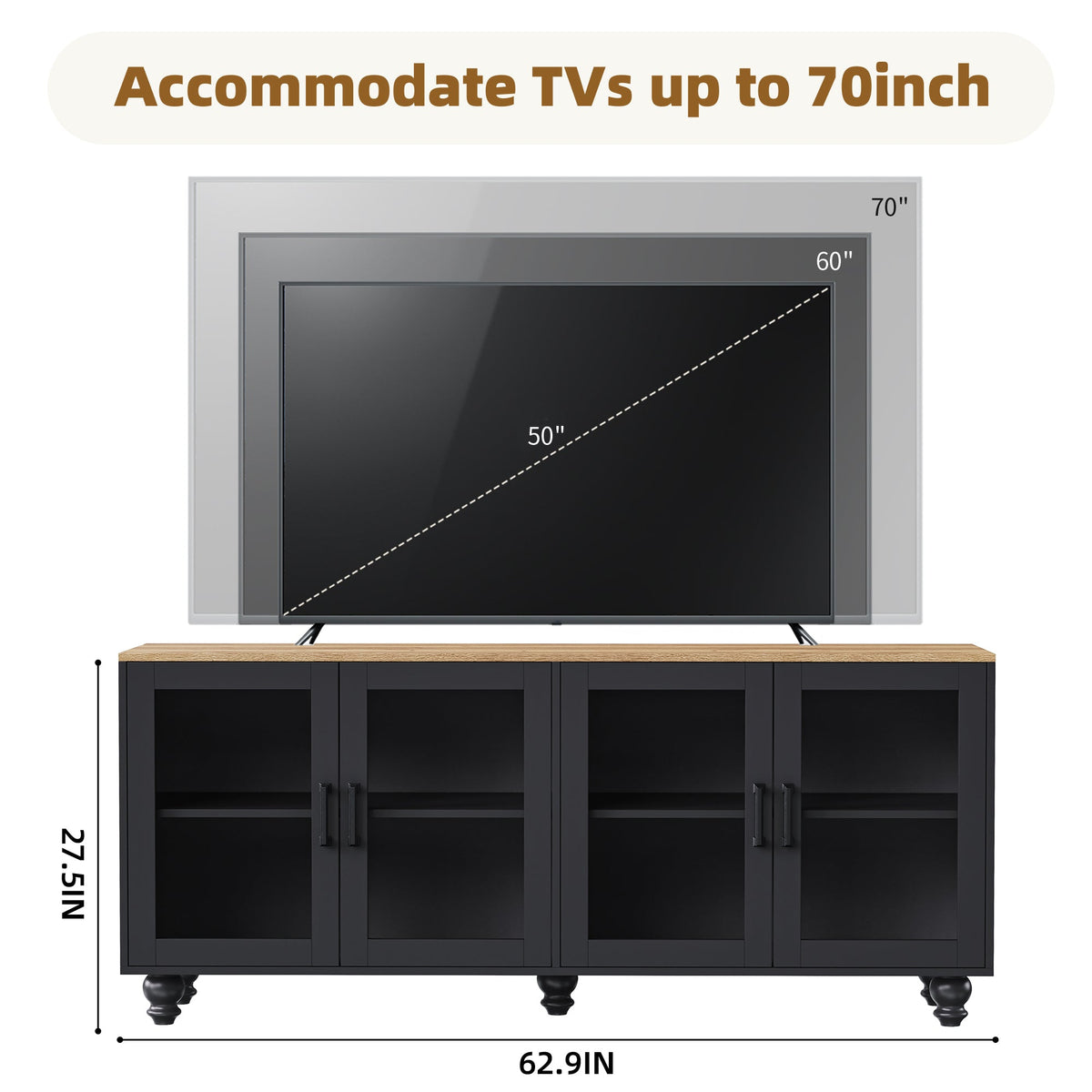 ON-Trend Farmhouse TV Stand with Solid Wood Gourd-Shaped Legs