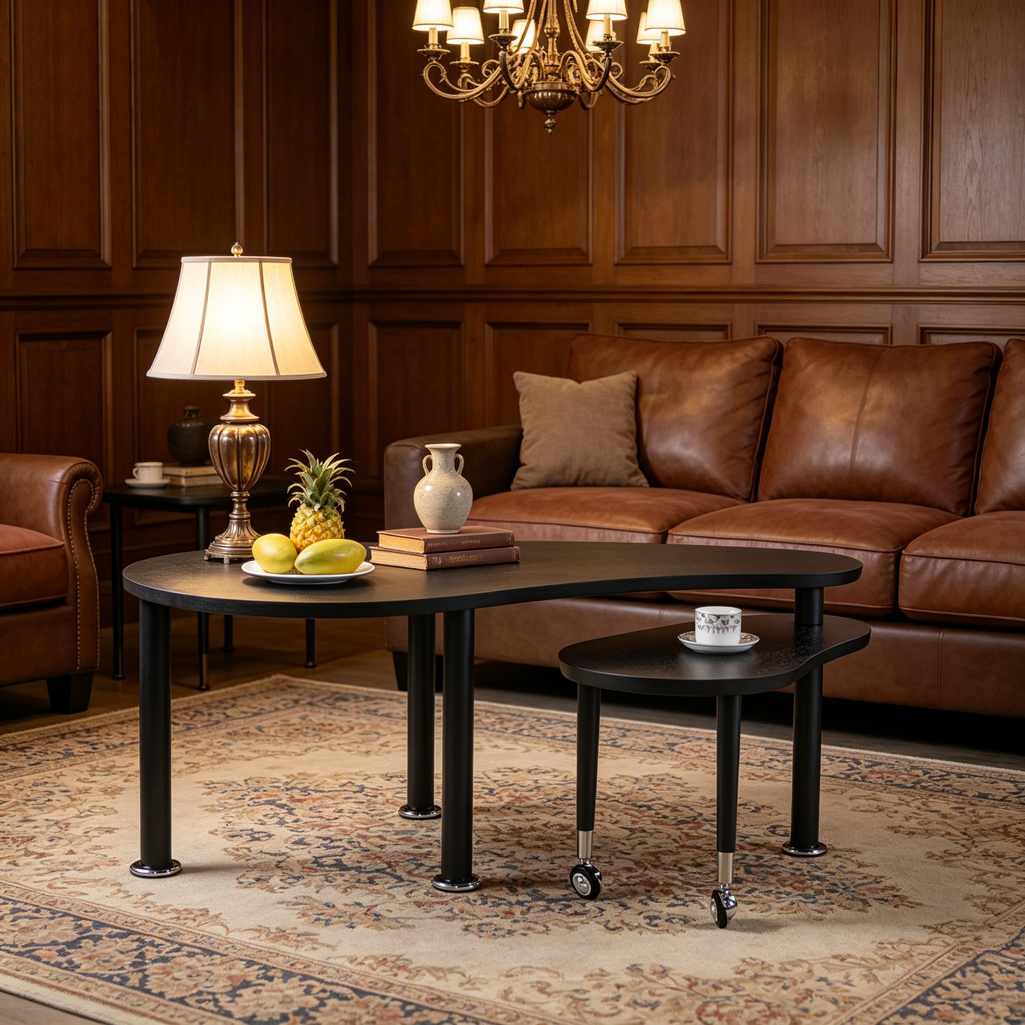 Contemporary Rotatable Cocktail Table with Solid Rubber Wood Legs