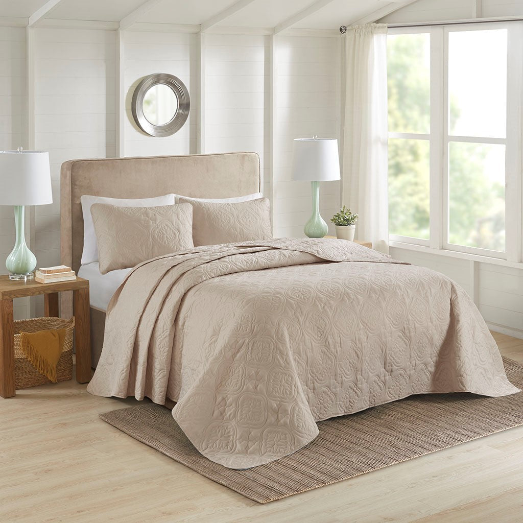 3 Piece Reversible Bedspread Set Khaki Full/Queen