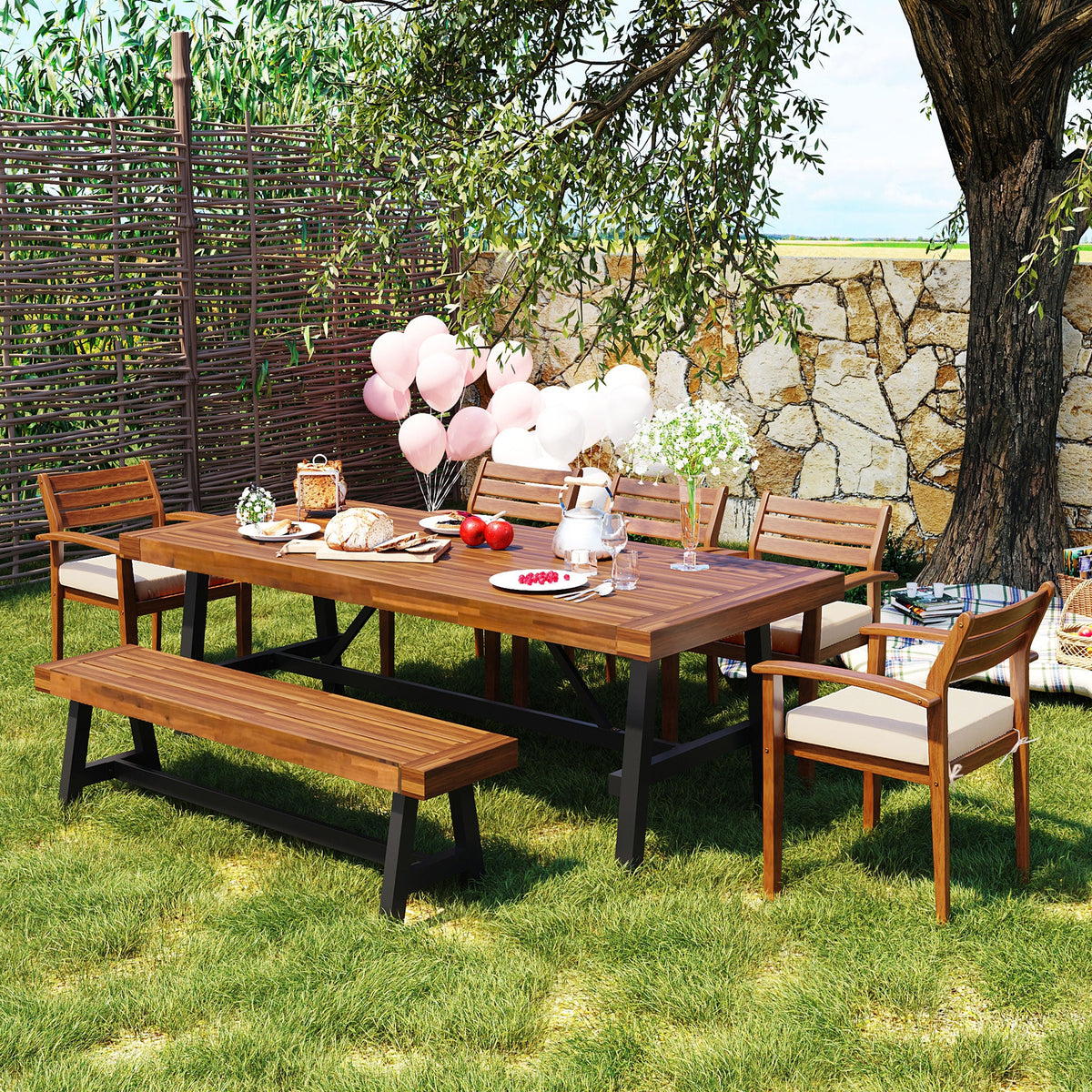 GO Outdoor Wood Dining Set for 7-8 Persons