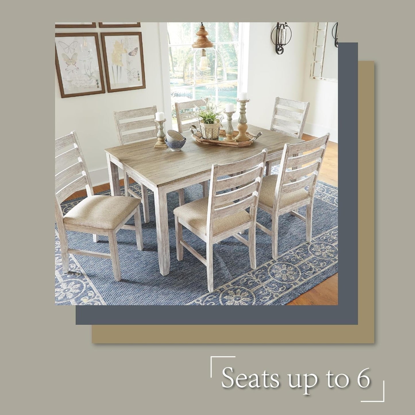 Seven Piece Weathered Whitewash Dining Set Collection