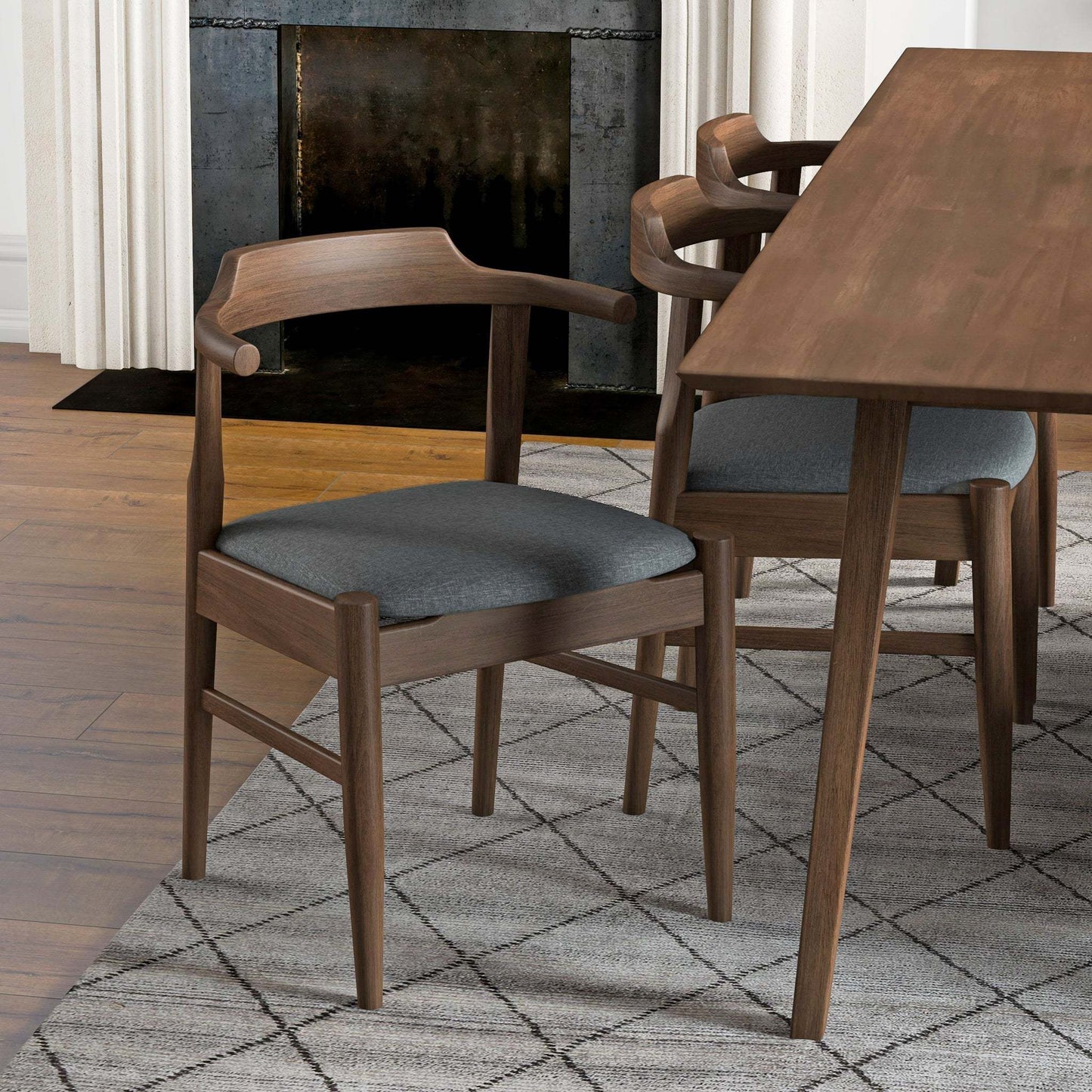 Daisy Mid-Century Modern Gray Fabric Dining Chair with Solid Wood Frame 18.50' L x 22.50' W x 28.00' H Farmhouse Kitchen Side Chairs with Foot Pegs (Set of 2)