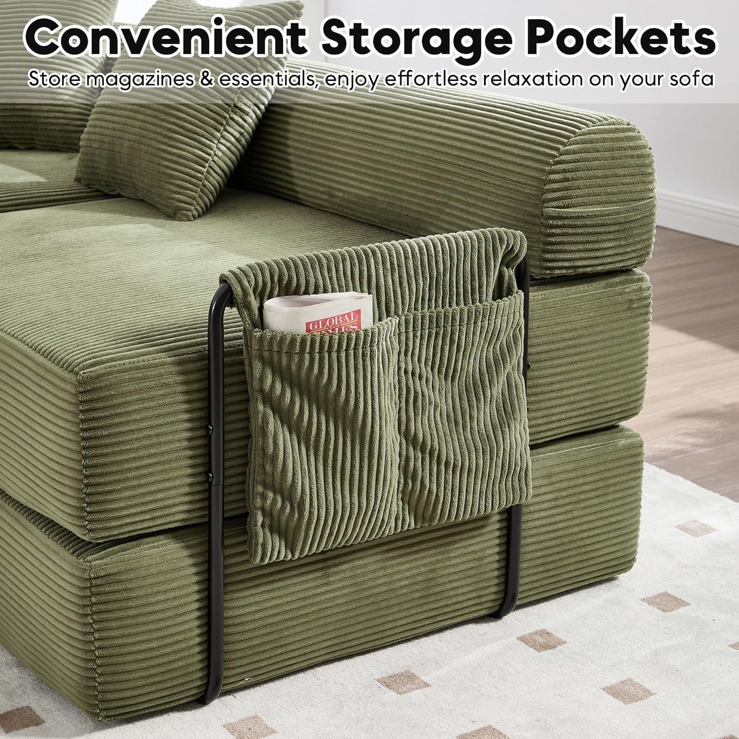 Olive Green Corduroy Premium Modular Sleeper SofaBed