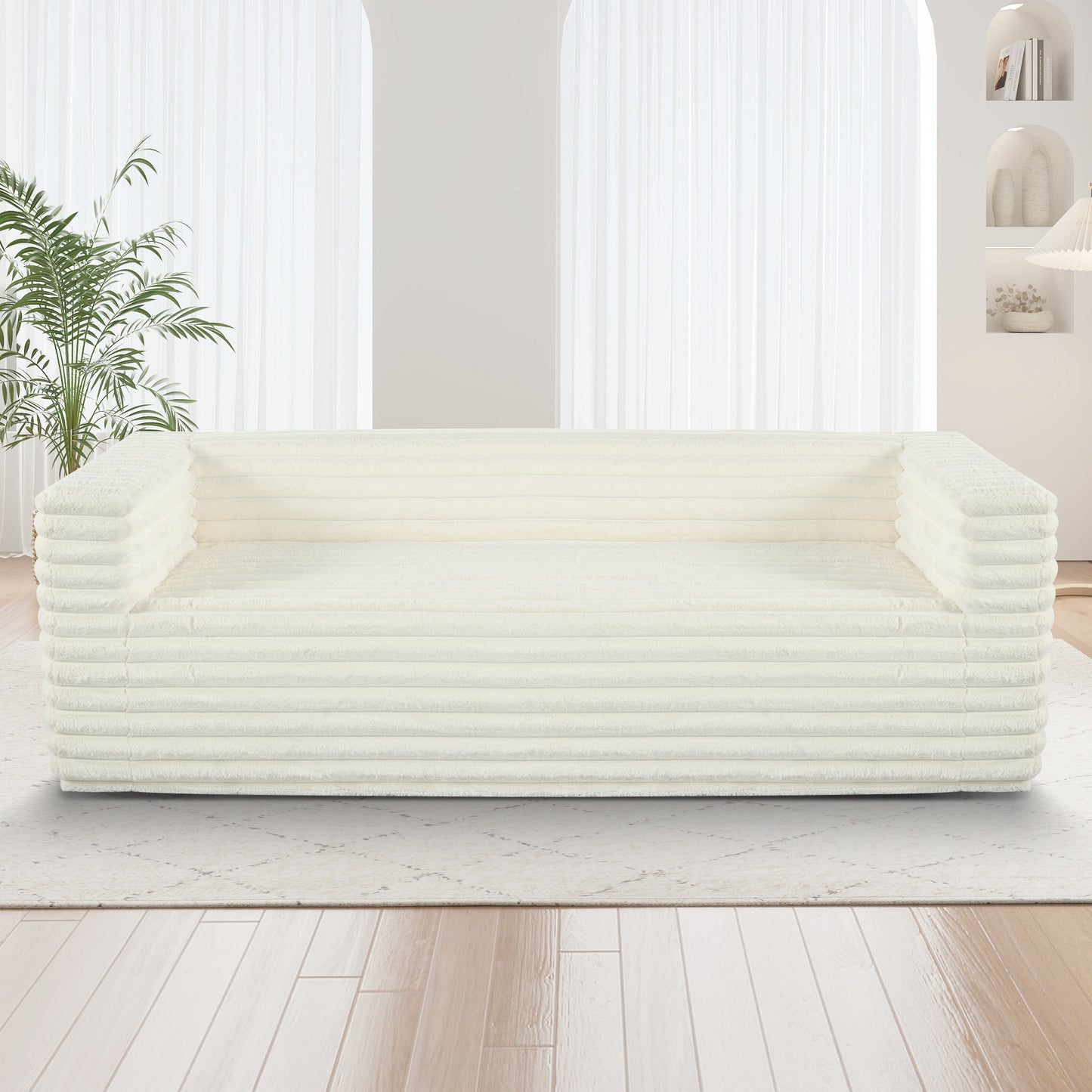 89" Modern Corduroy Couch, 3 Seats Plush Sofa with Squared Arm,Luxury Comfy Seat Super Soft Couches for Living Room,Small Space,Office,Apartment,No Assembly Required