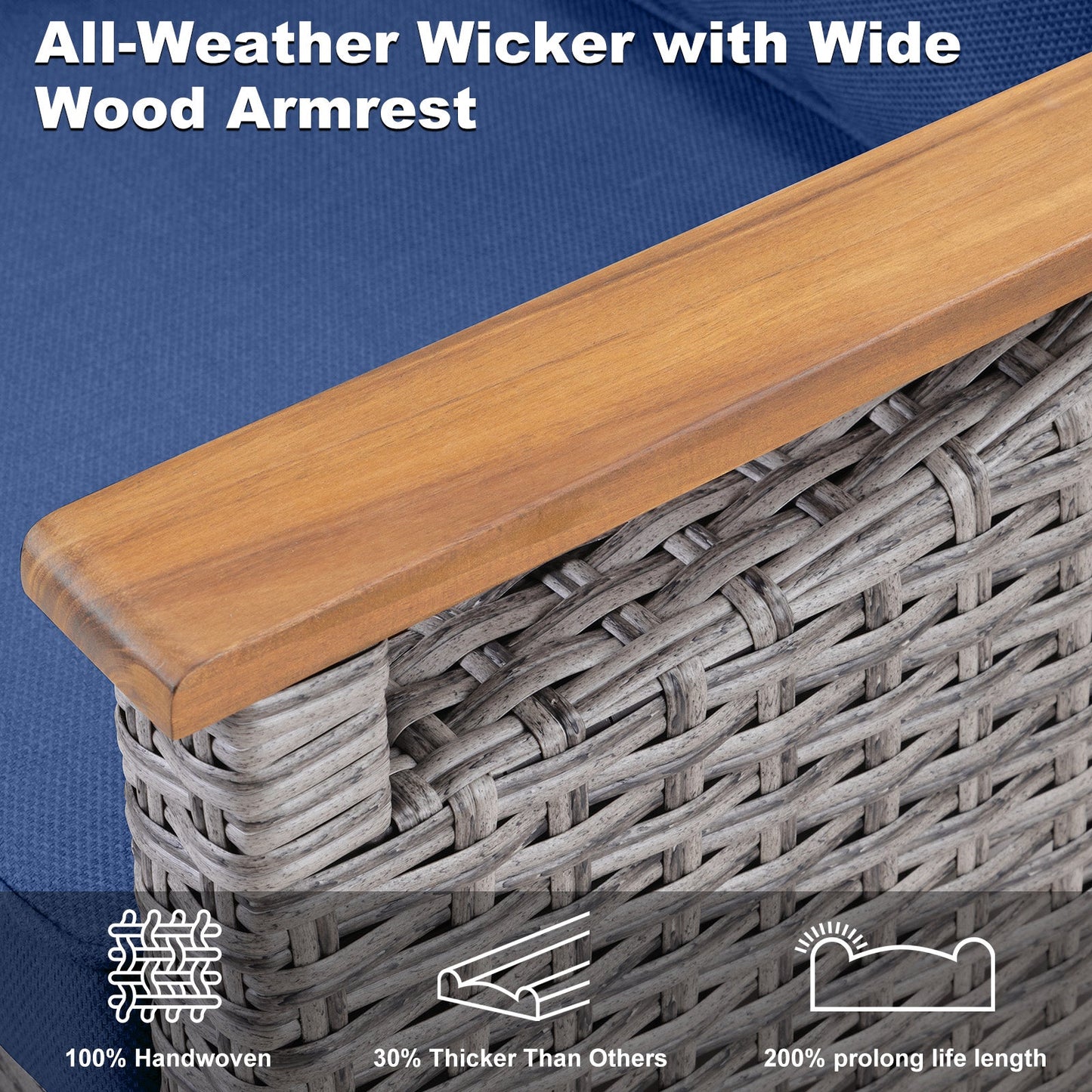 69.7" Wide Outdoor Wicker Patio Sofa, Deep Seating Outdoor Couch