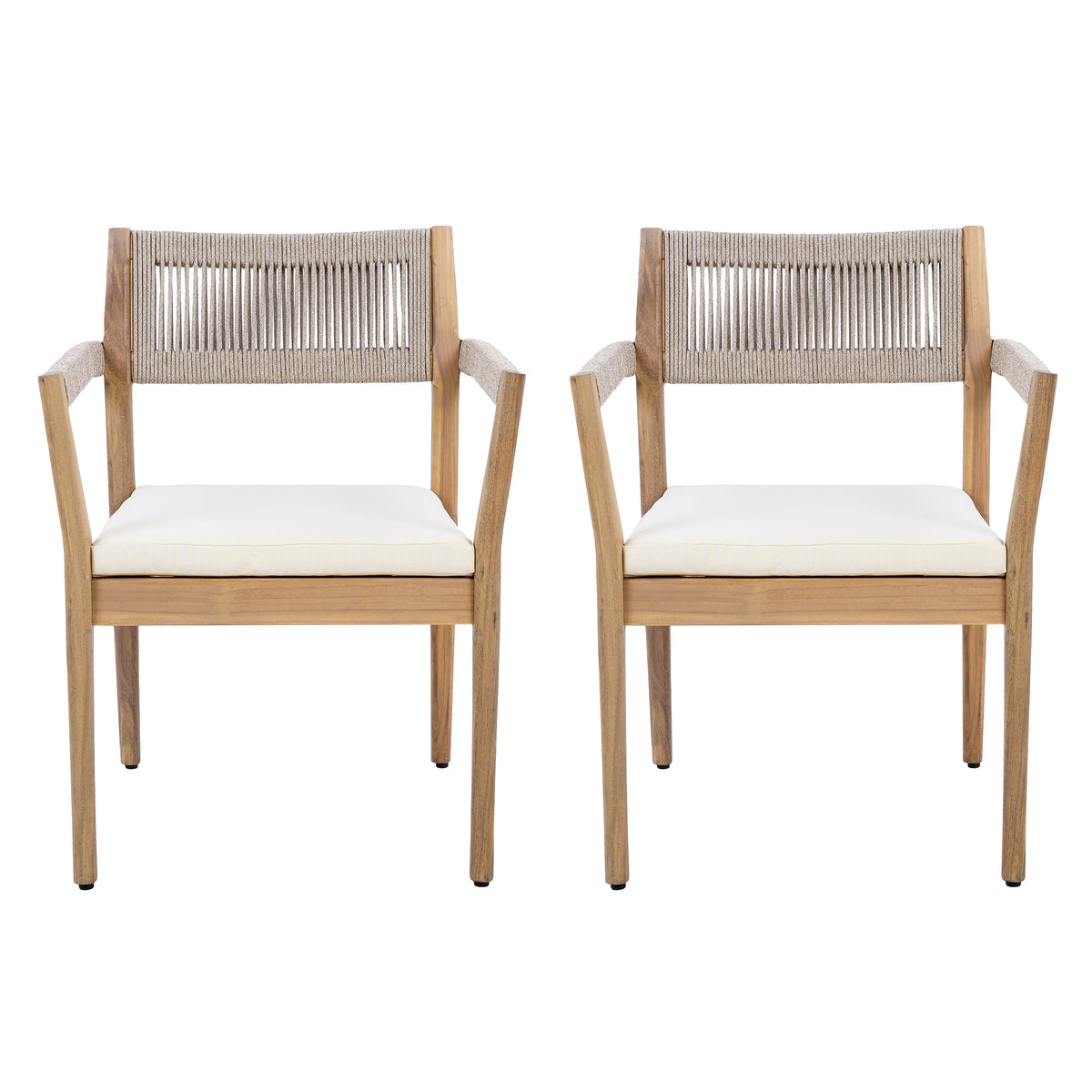 Braided Acacia Wood Outdoor Dining Chairs Set of 2