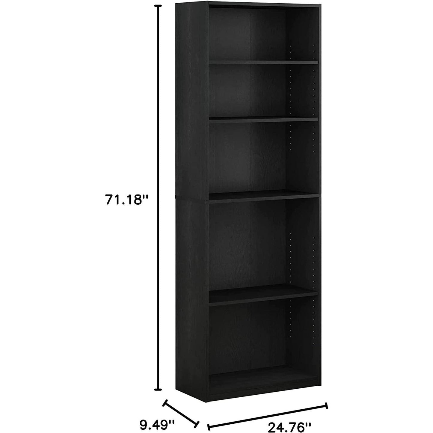 Jaya Black 5 Tier Bookcase For Home Office Storage