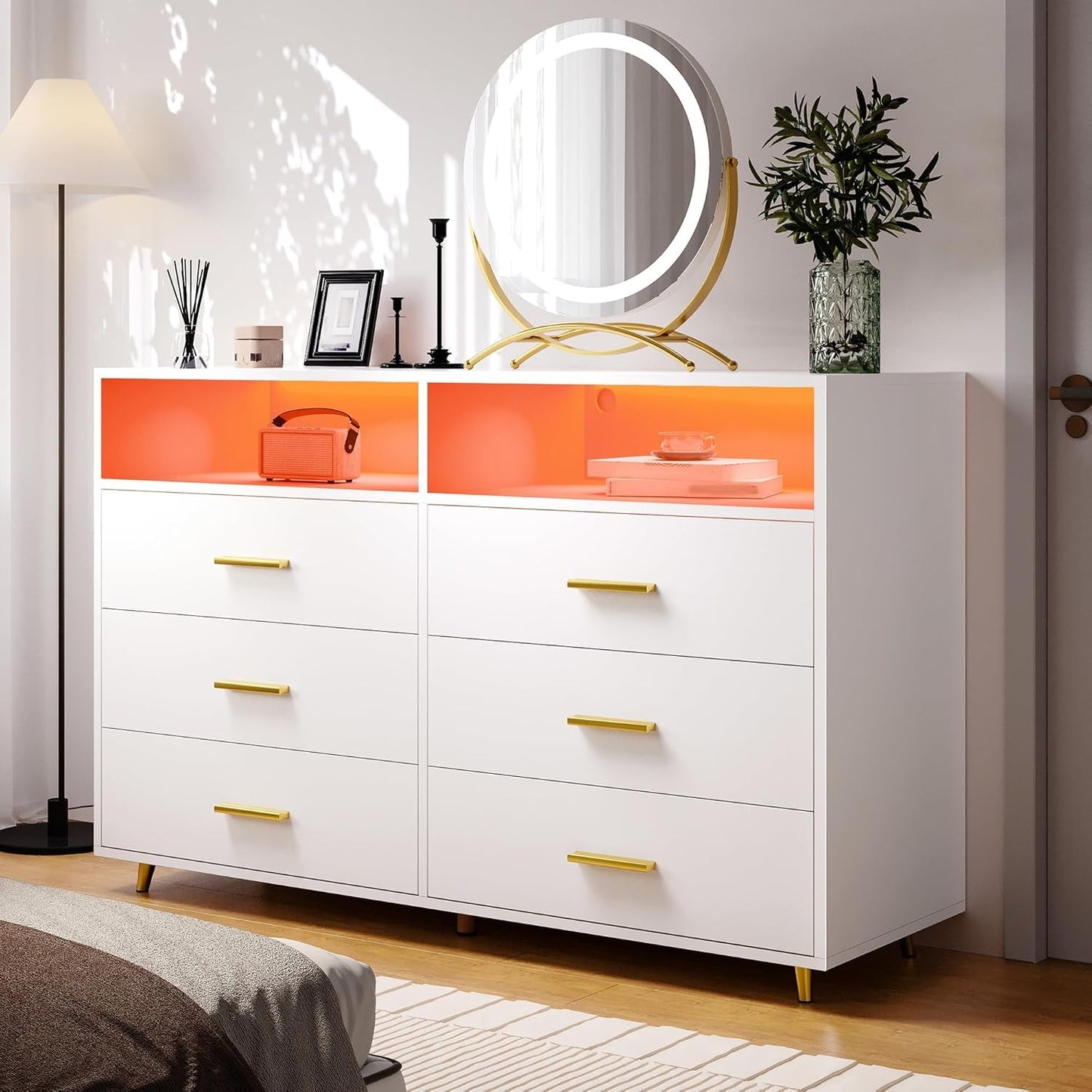Elegant White Dresser With Integrated LED Lighting