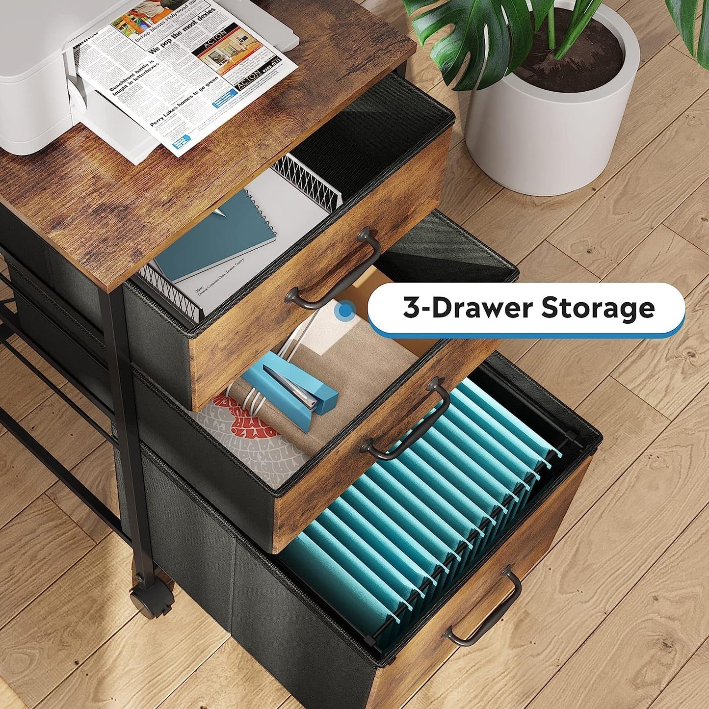 Rolling File Cabinet 3 Drawer In Rustic Brown Office Furniture