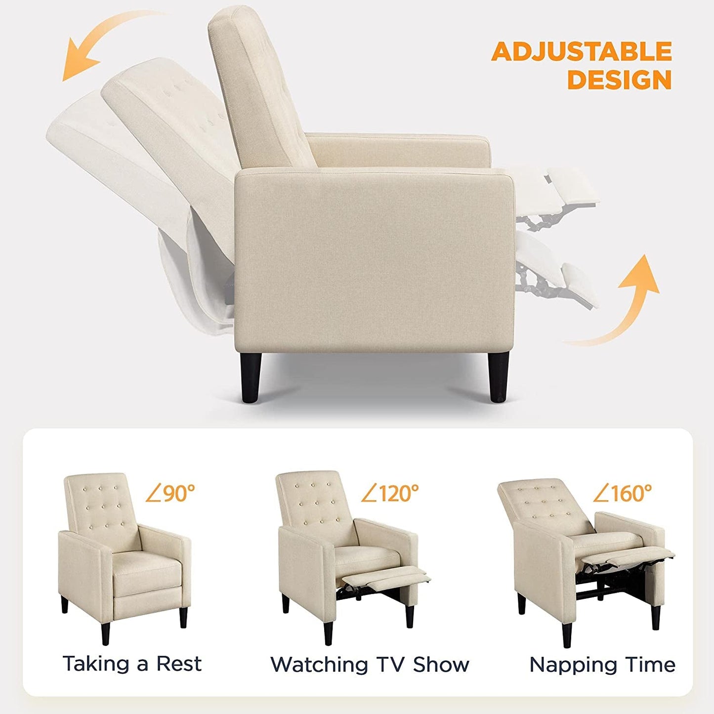 Fabric Recliner Chair Mid Century Modern With Durable Polyester Upholstery