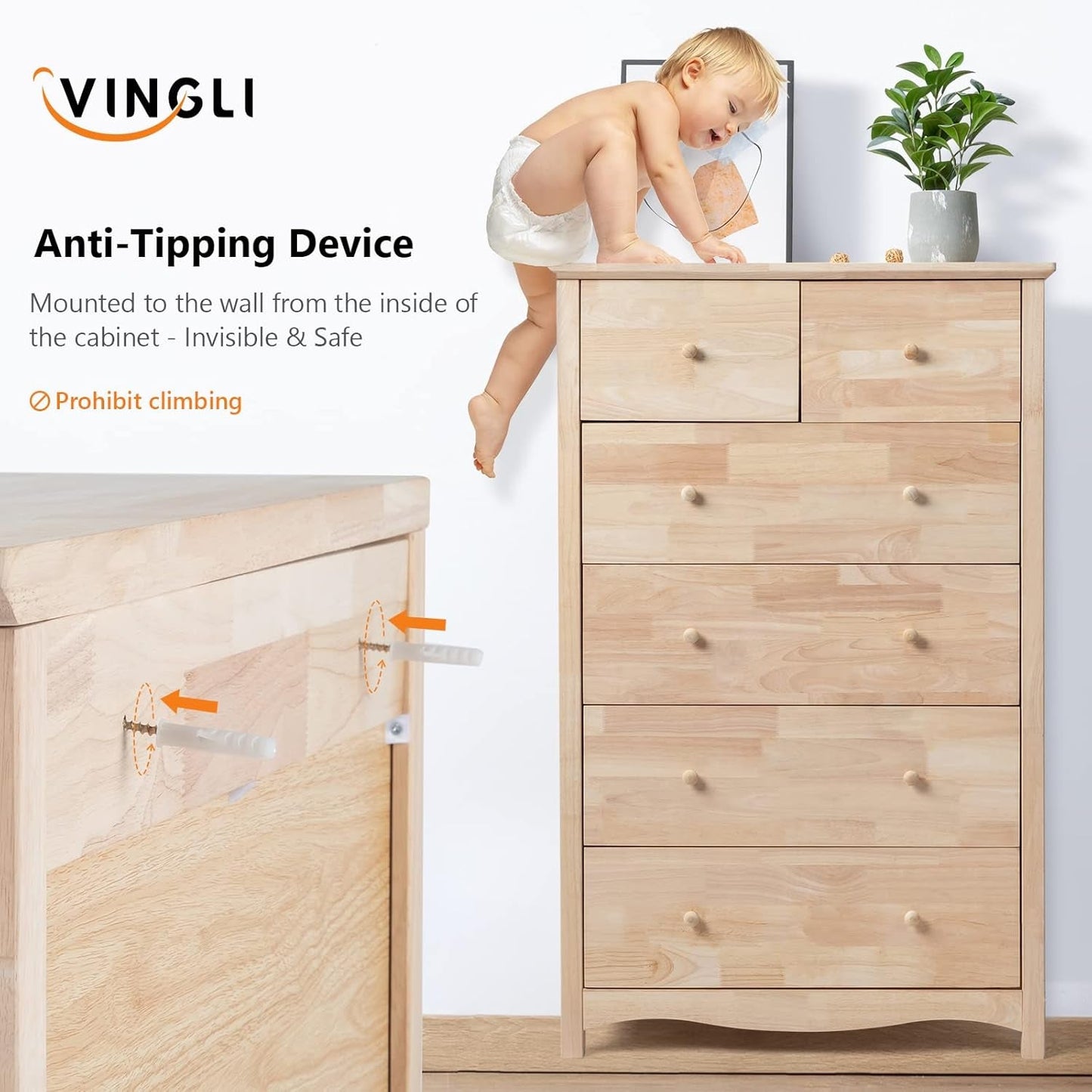 Unfinished Rubber Wood Six Drawer Dresser For DIY Finish