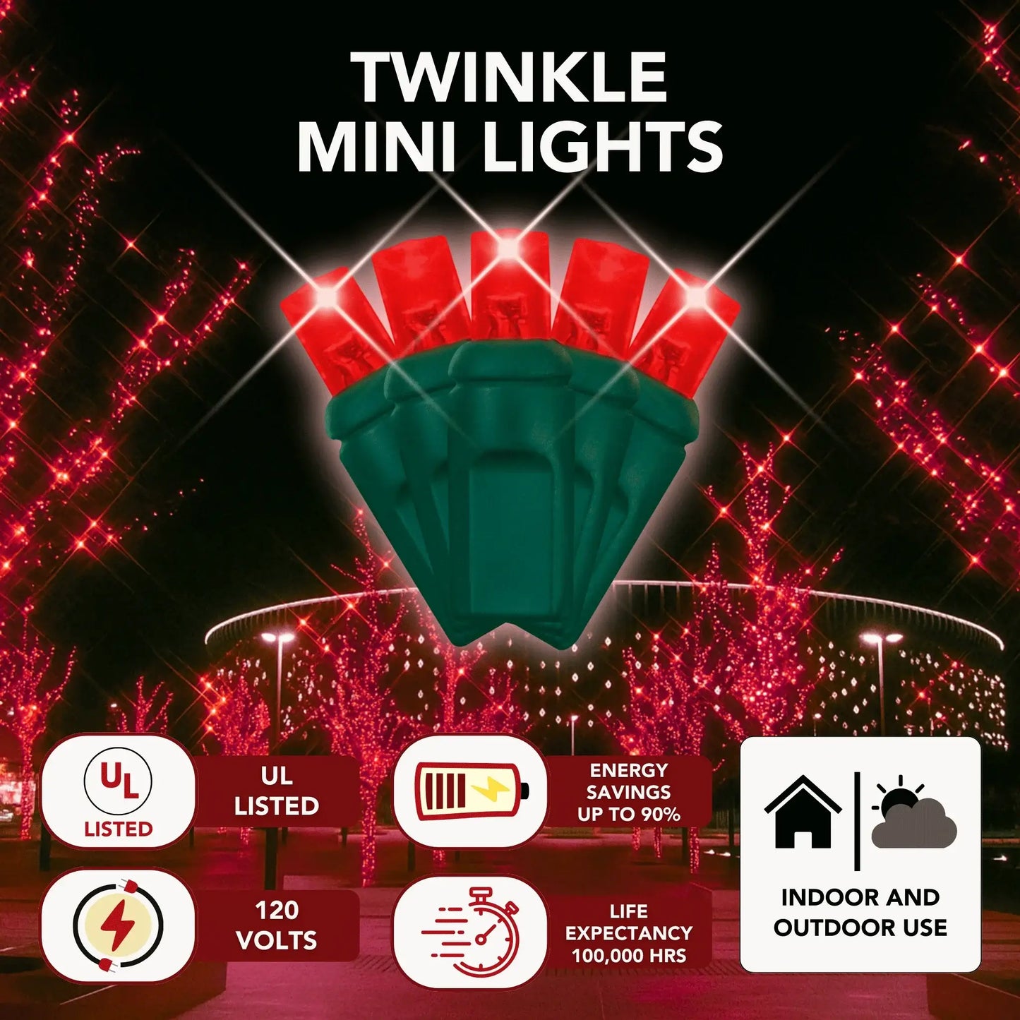 LED Mini Lights 5MM Red Twinkle Green Wire  6" Spacing