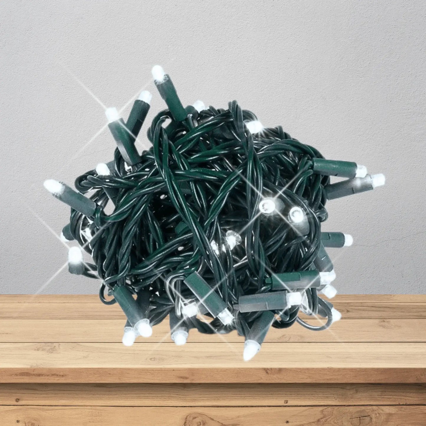 LED Mini Lights 5MM Cool White Twinkle Green Wire  6" Spacing