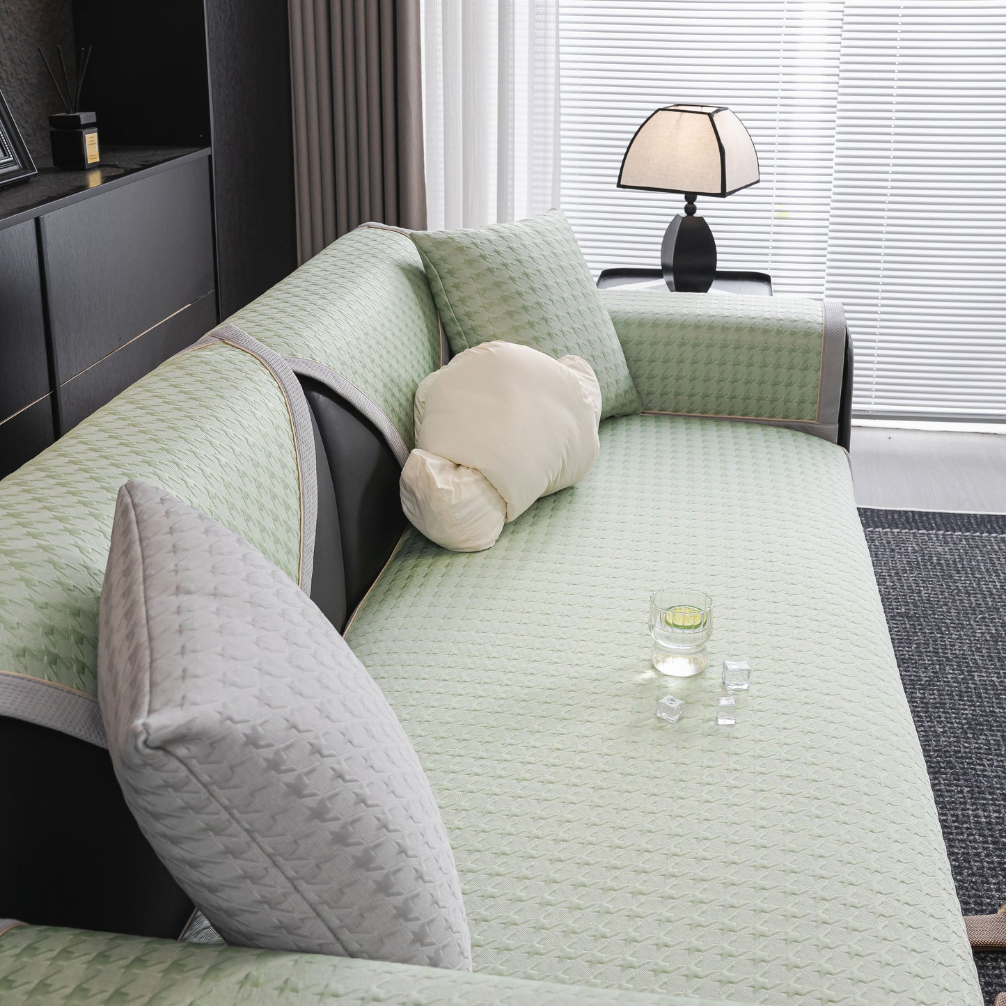 Houndstooth Ice Silk Breathable Sofa Cover, Modern Non-Slip Summer Couch Protector