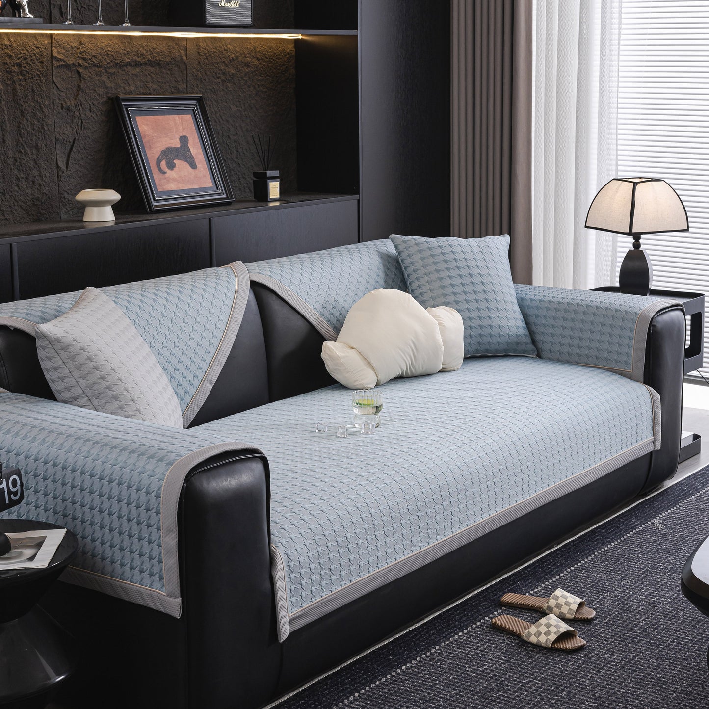 Houndstooth Ice Silk Breathable Sofa Cover, Modern Non-Slip Summer Couch Protector