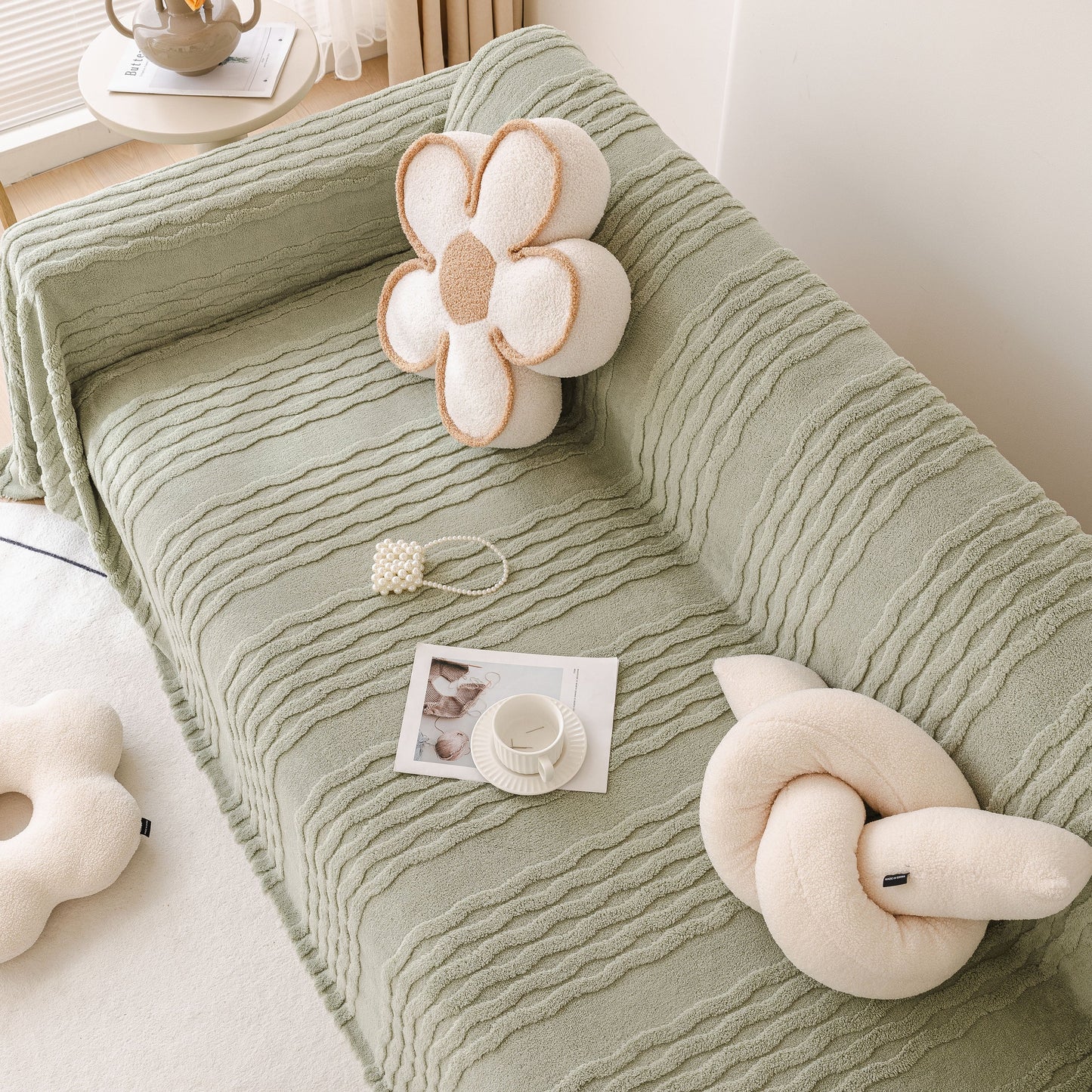 Modern 3D Water Ripple Sofa Cover, Non-Shedding Cream Style Furniture Protector Throw