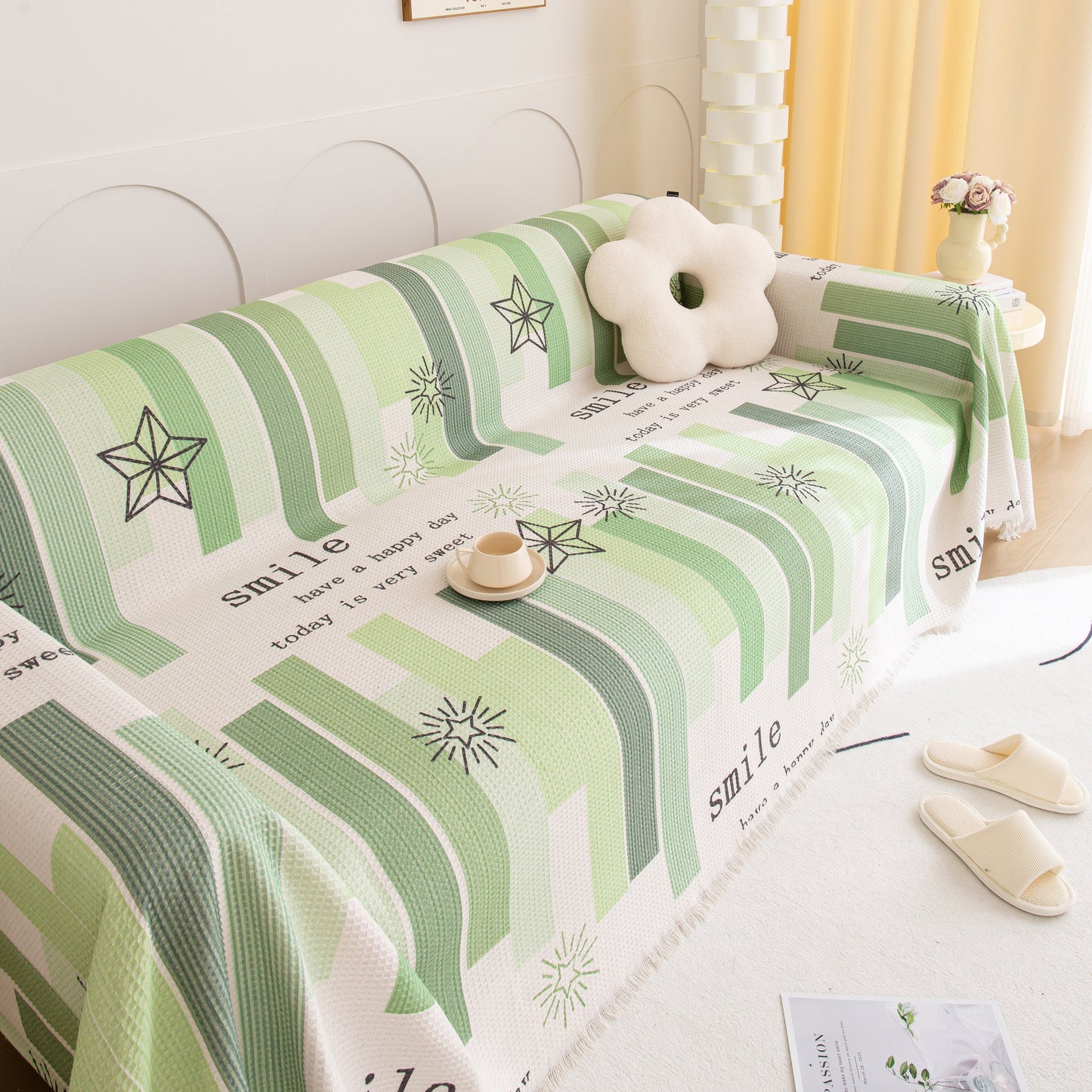 Chenille Sofa Cover Throw, Smile Couch Cover Blanket Throws for Couches, Soft Sofa Towel