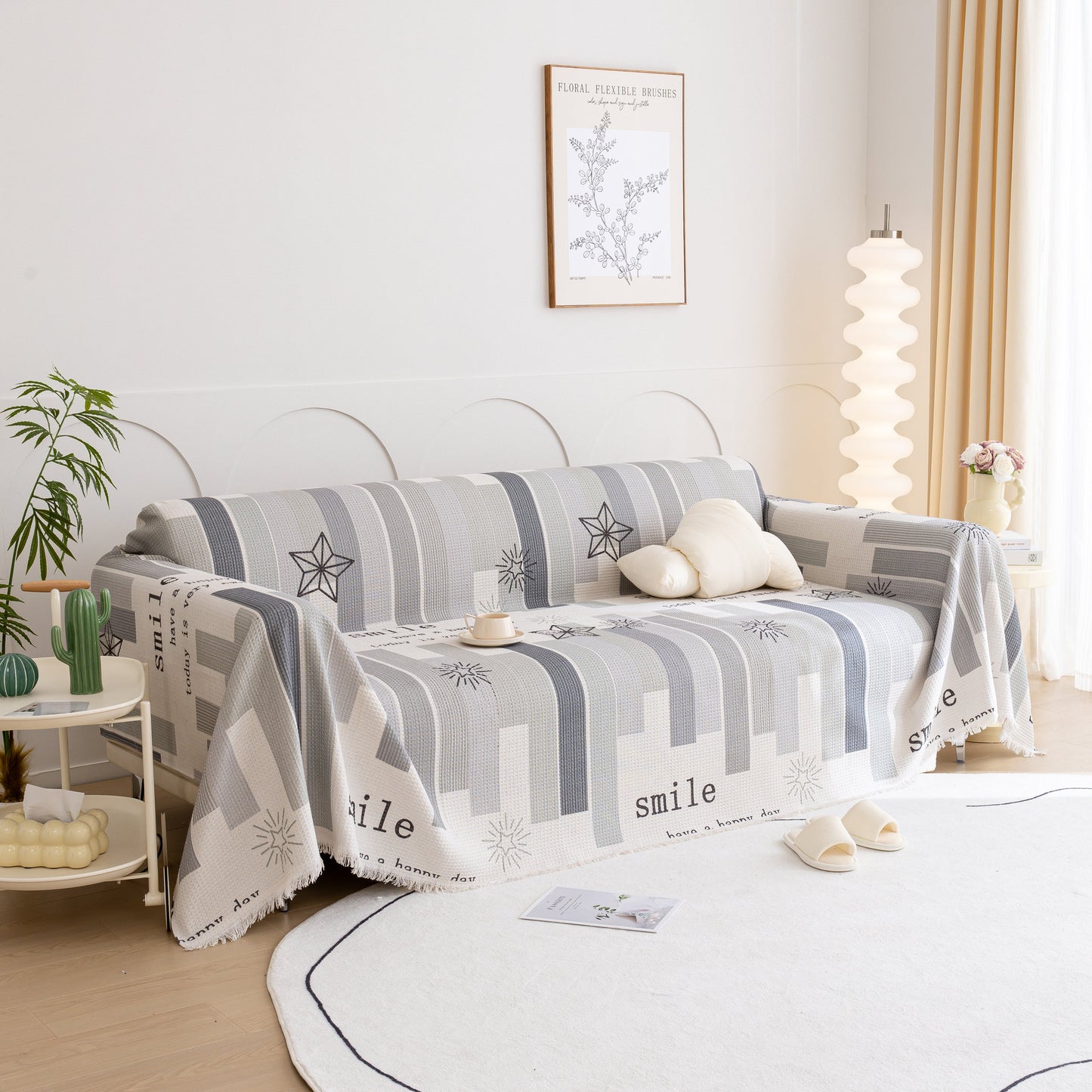 Chenille Sofa Cover Throw, Smile Couch Cover Blanket Throws for Couches, Soft Sofa Towel