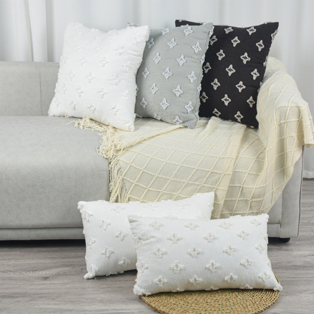 12''x20'' tufted floral lumbar support 100% cotton throw pillow | 7 colors textured daisy stitch design | boho chic lumbar & accent pillow | insert included