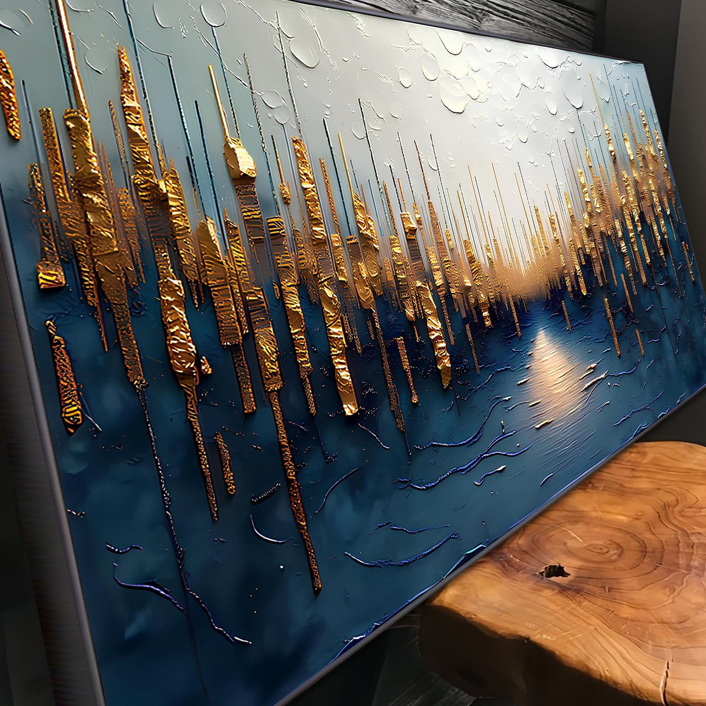 Golden Forest Reflection Abstract Impasto Wall Art