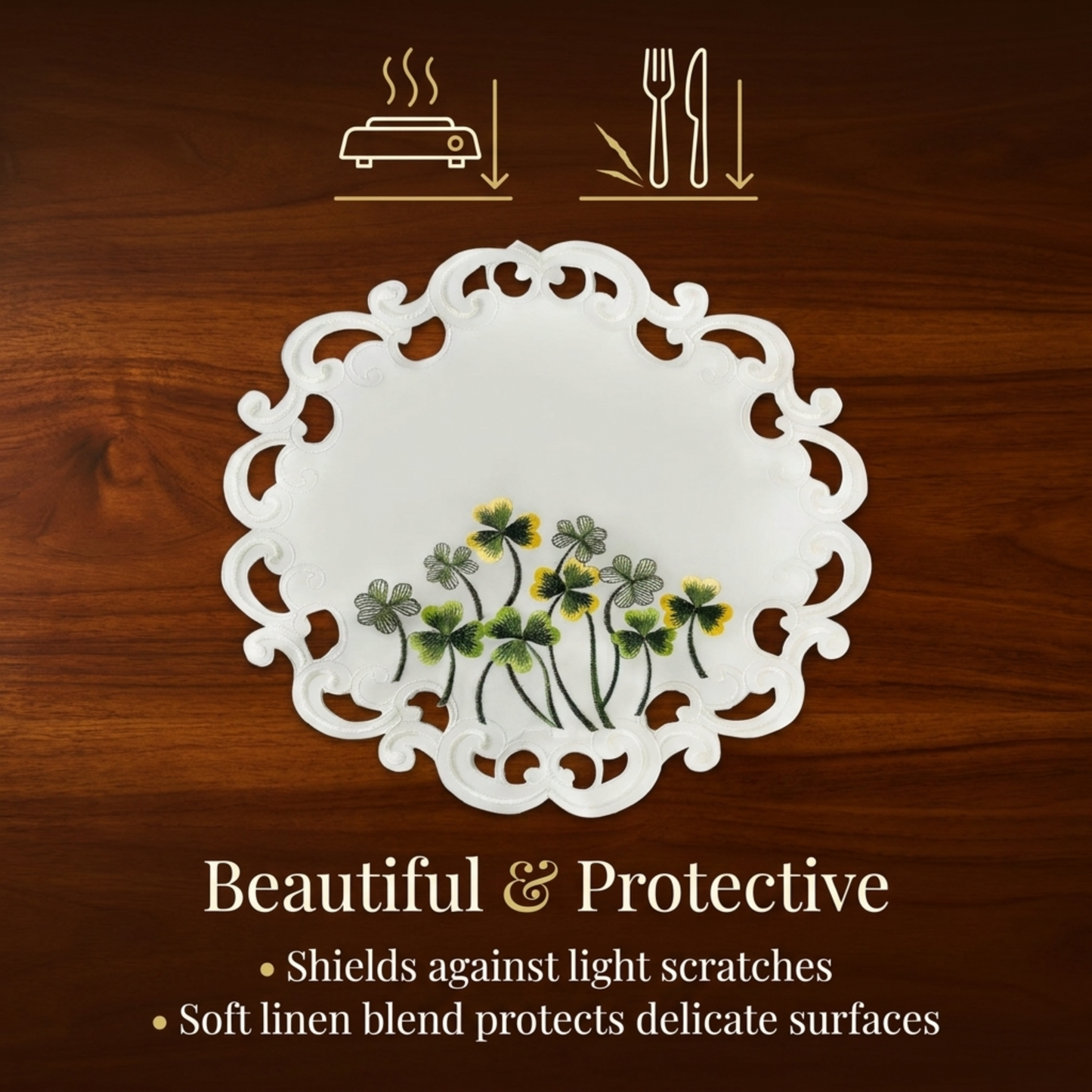 Ivory Lace Doilies – Round Linen Doilies for Rustic Table Decor, 15 Inch