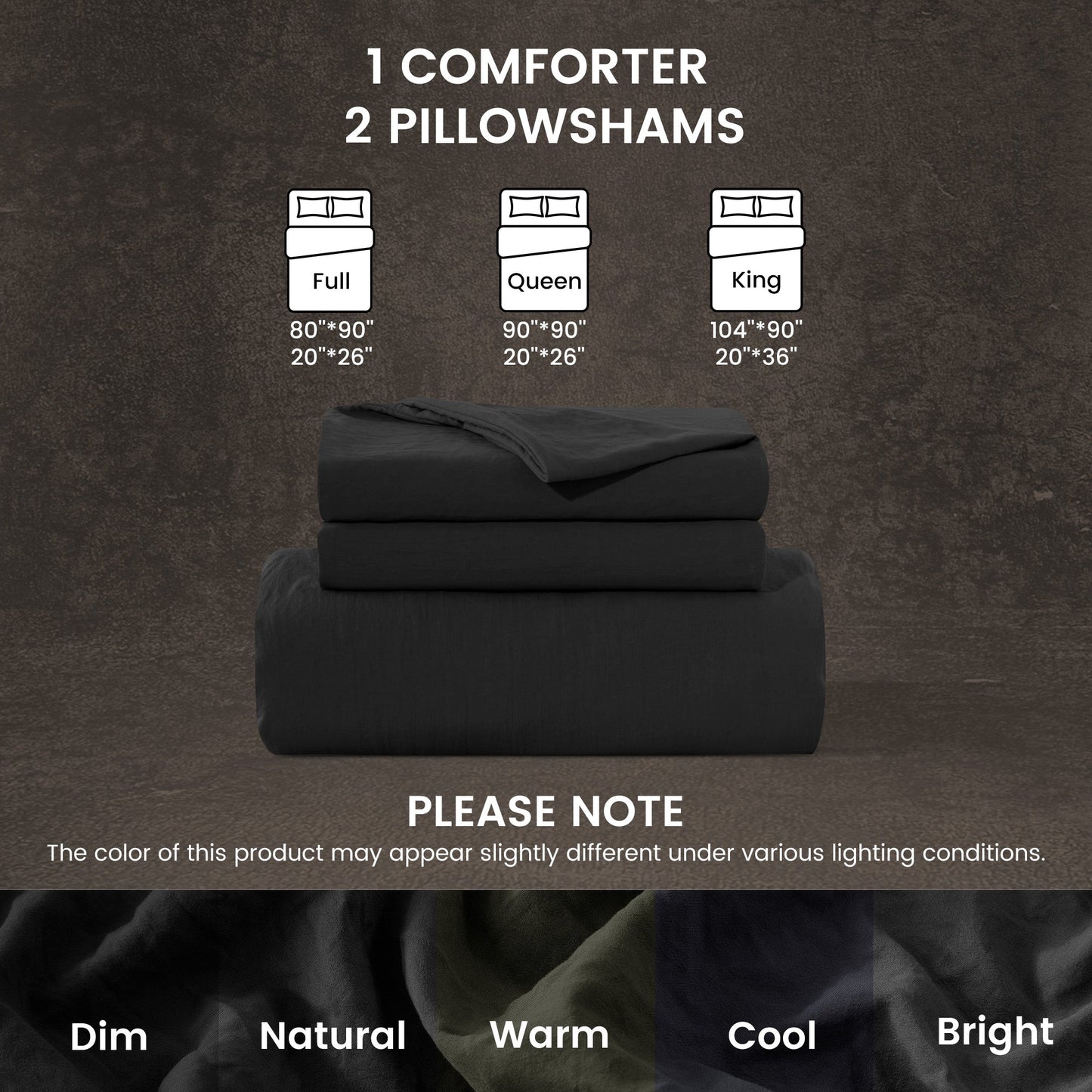 Stone Washed Duvet Cover Set - Black