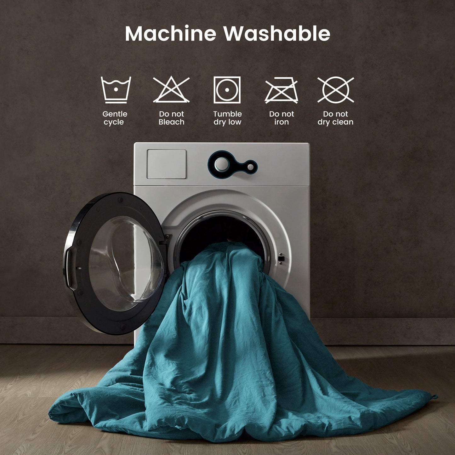 Stone Washed Duvet Cover Set - Teal