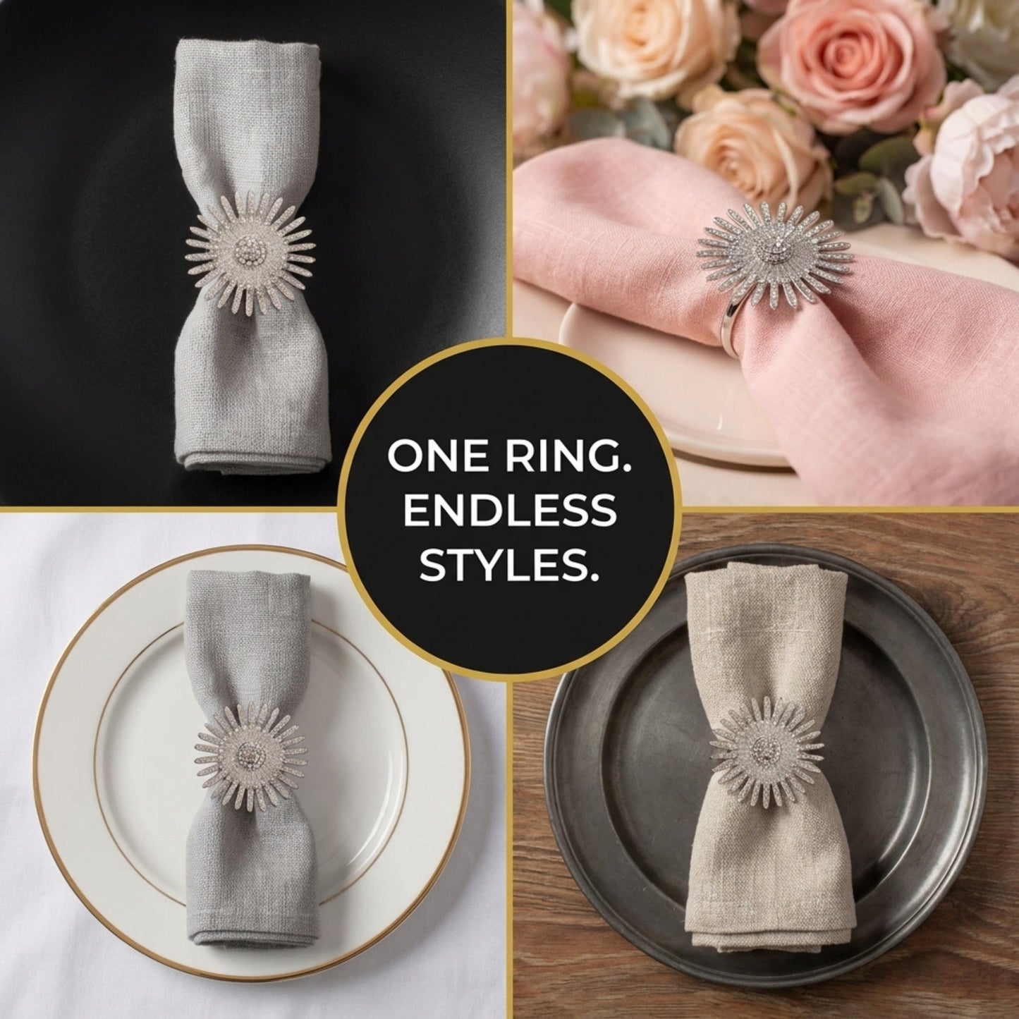 Silver Crystal Napkin Rings – Elegant Rust Resistant Table Decor Accessories