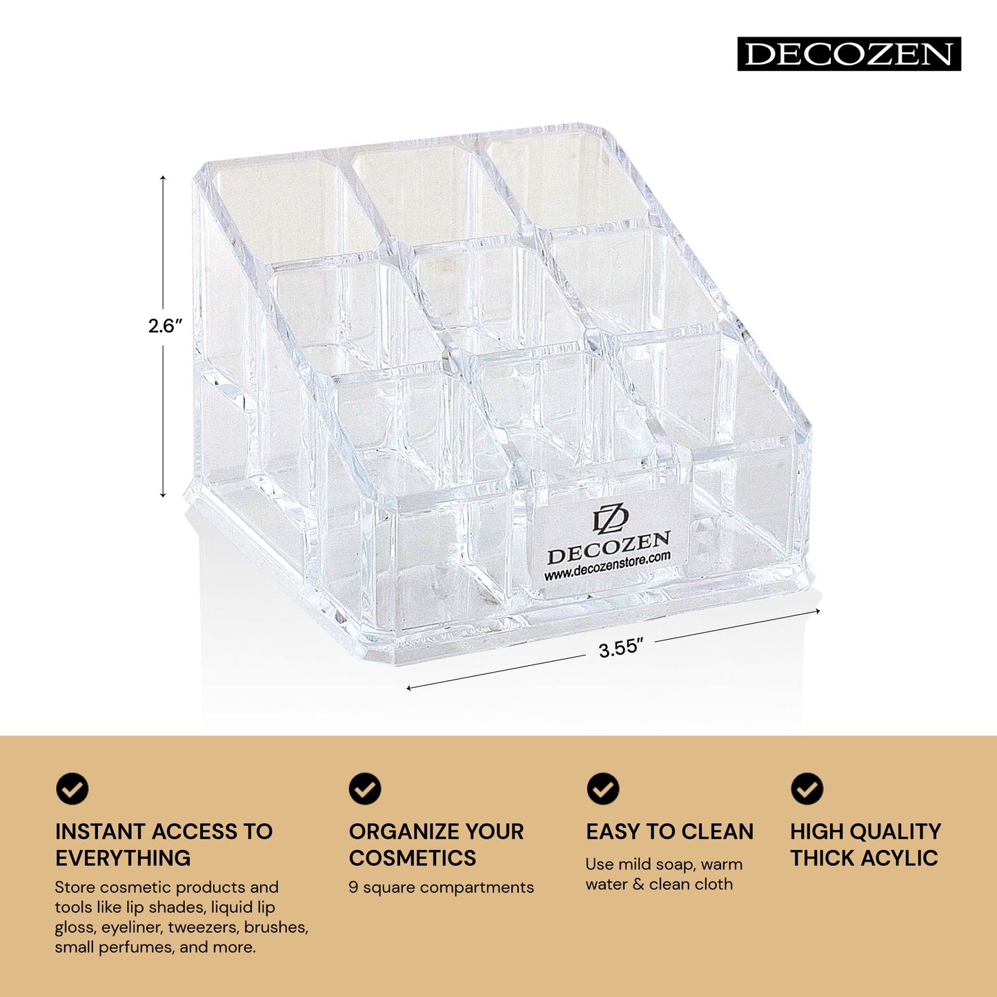 Clear Makeup Organizer - 9 Slot Lipstick Holder Acrylic Storage Box For Neat Makeup