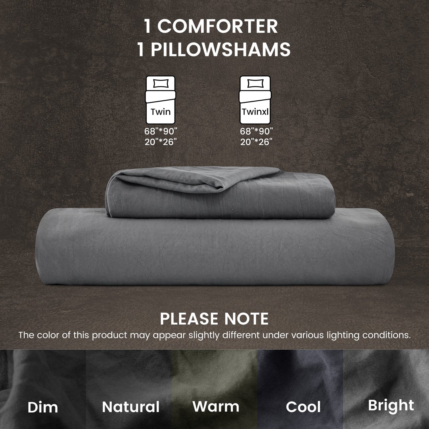 Stone Washed Duvet Cover Set - Gray