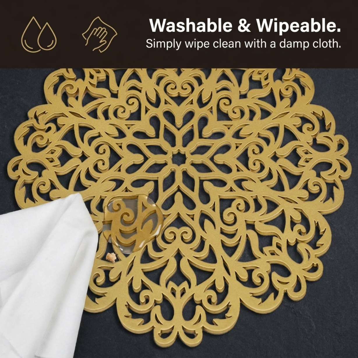 Gold Wooden Trivet | Hand Carved Placemats for Dining Table - Heat & Scratch Resistant