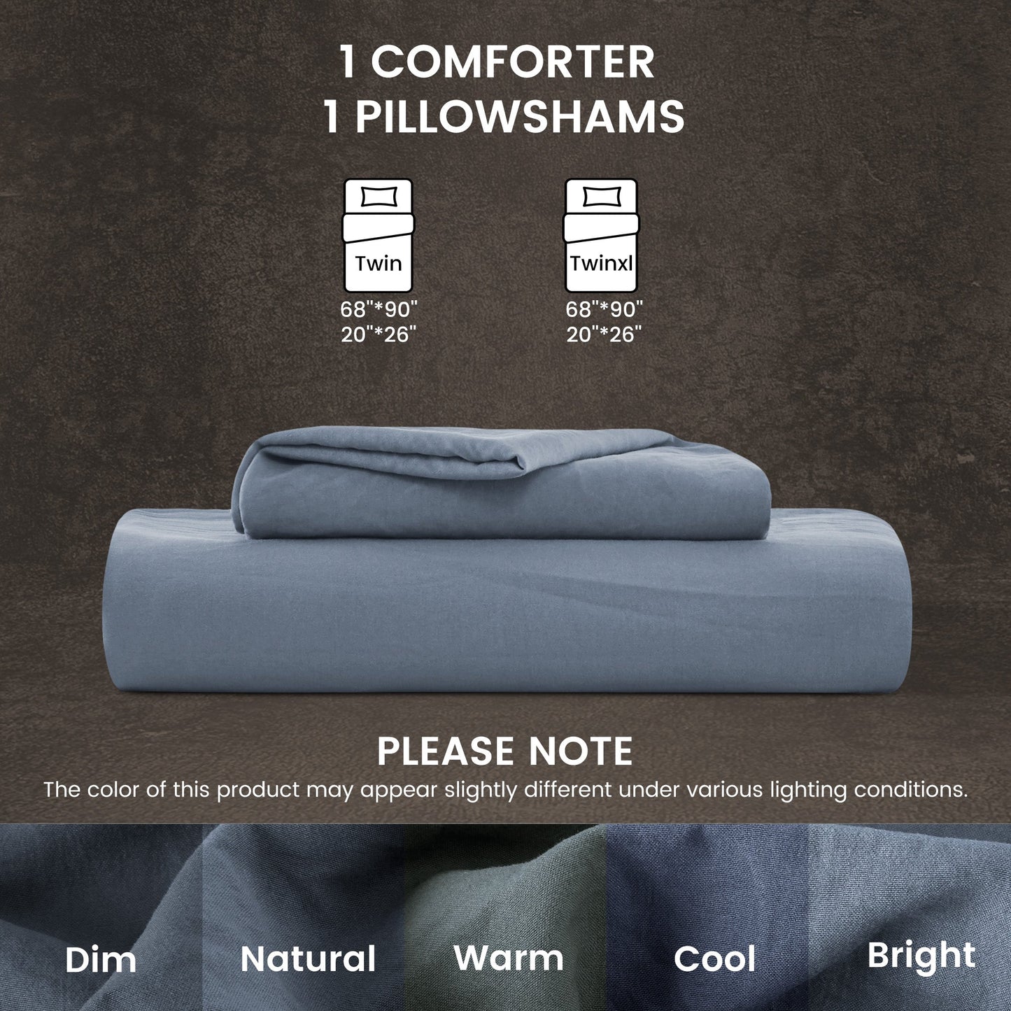 Stone Washed Duvet Cover Set - Flint Stone Blue