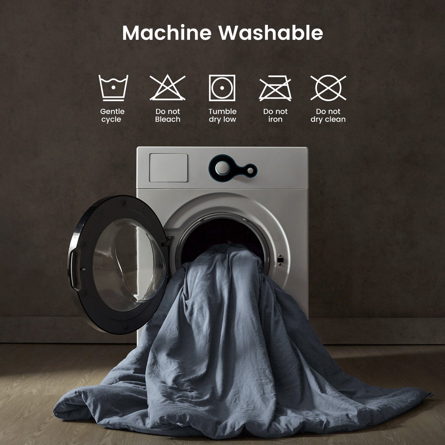 Stone Washed Duvet Cover Set - Flint Stone Blue