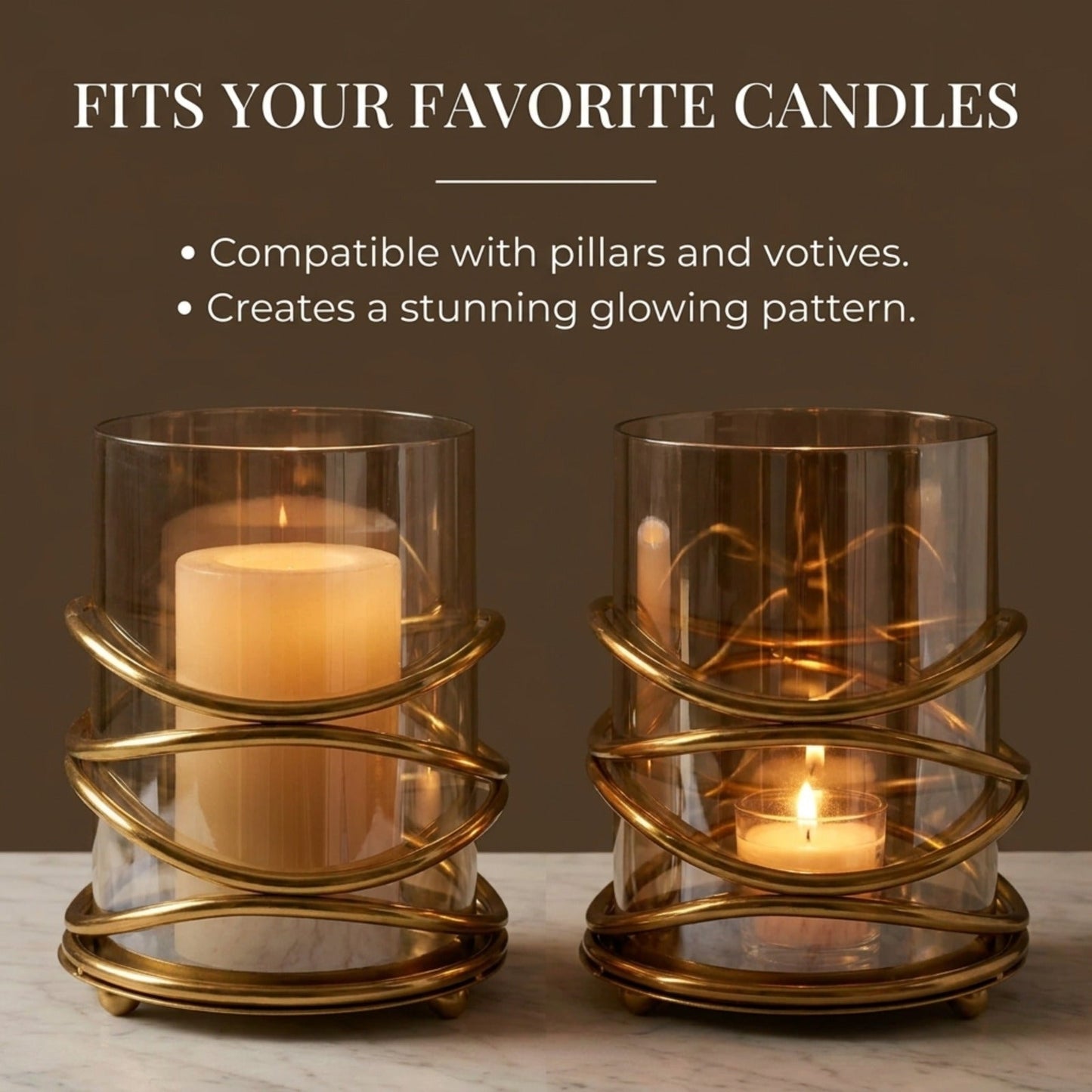 Swirl Candle Holder - Large Bronze Decorative Pillar & Votive Indoor Display