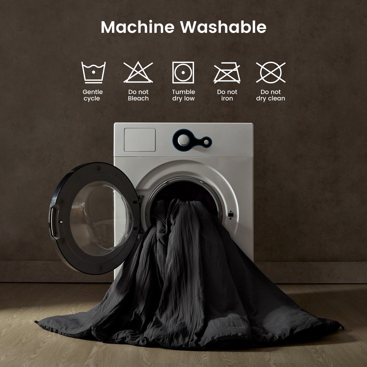 Stone Washed Duvet Cover Set - Black