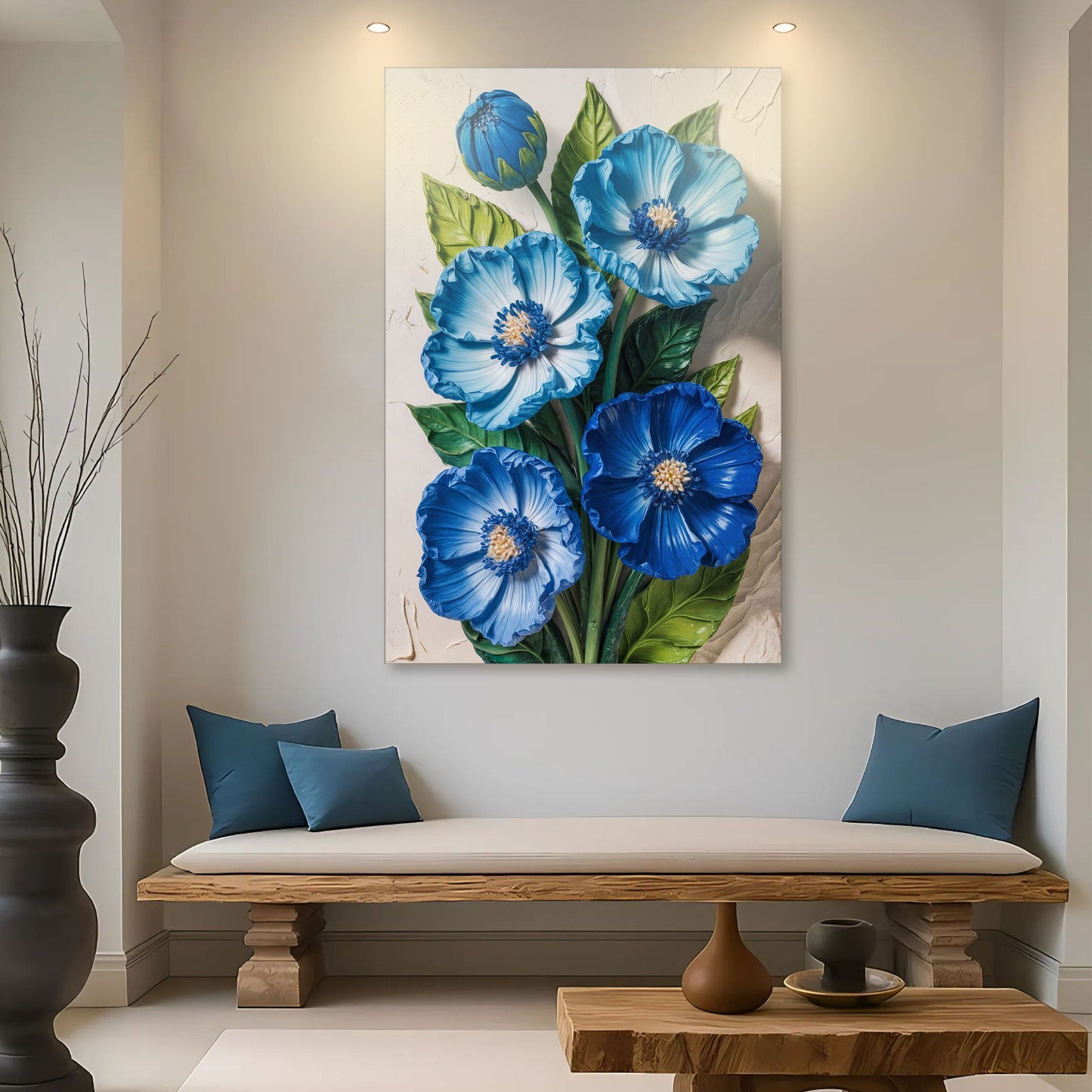Blue Blossom Bouquet Impasto Wall Art