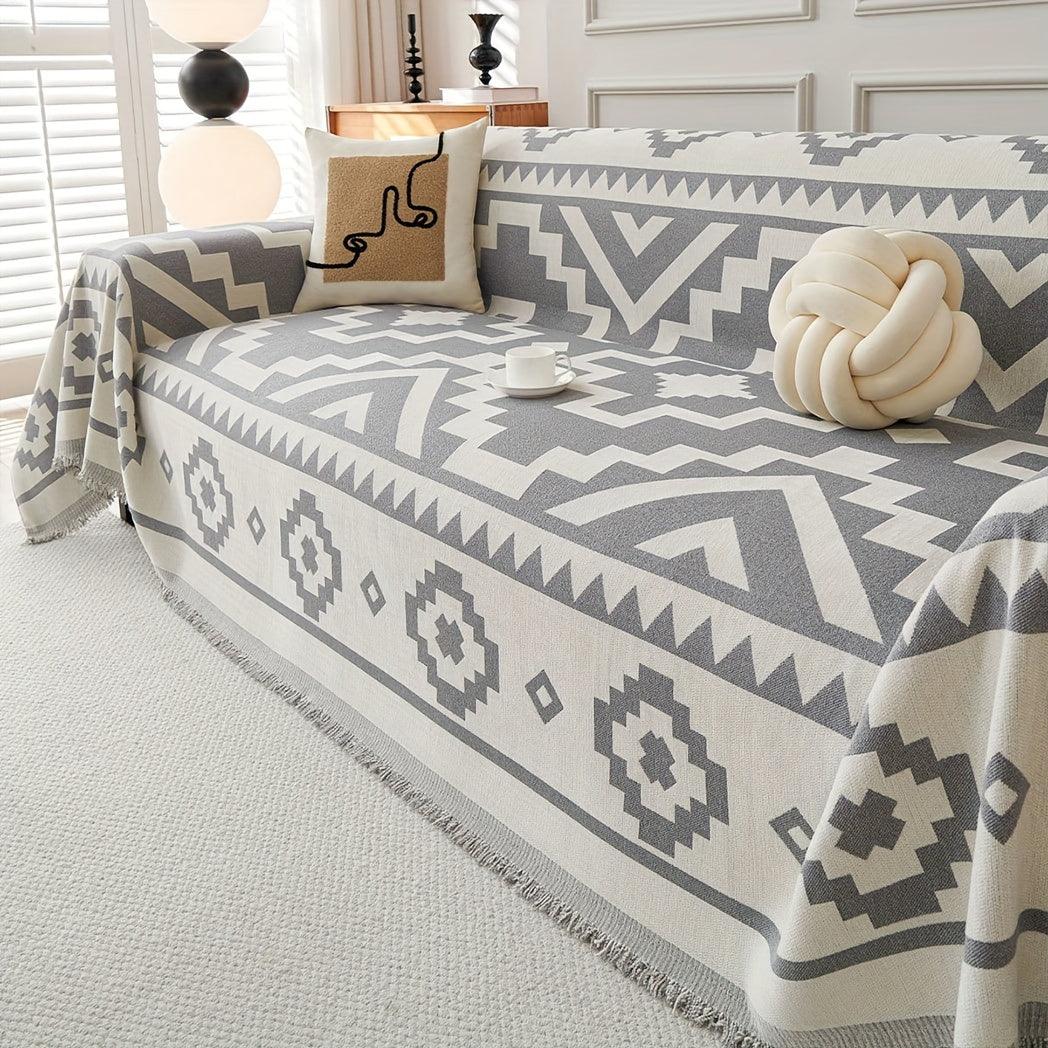 Boho-Chic All-Season Sofa Cover | Light Gray & Pet Proof Couch Cover