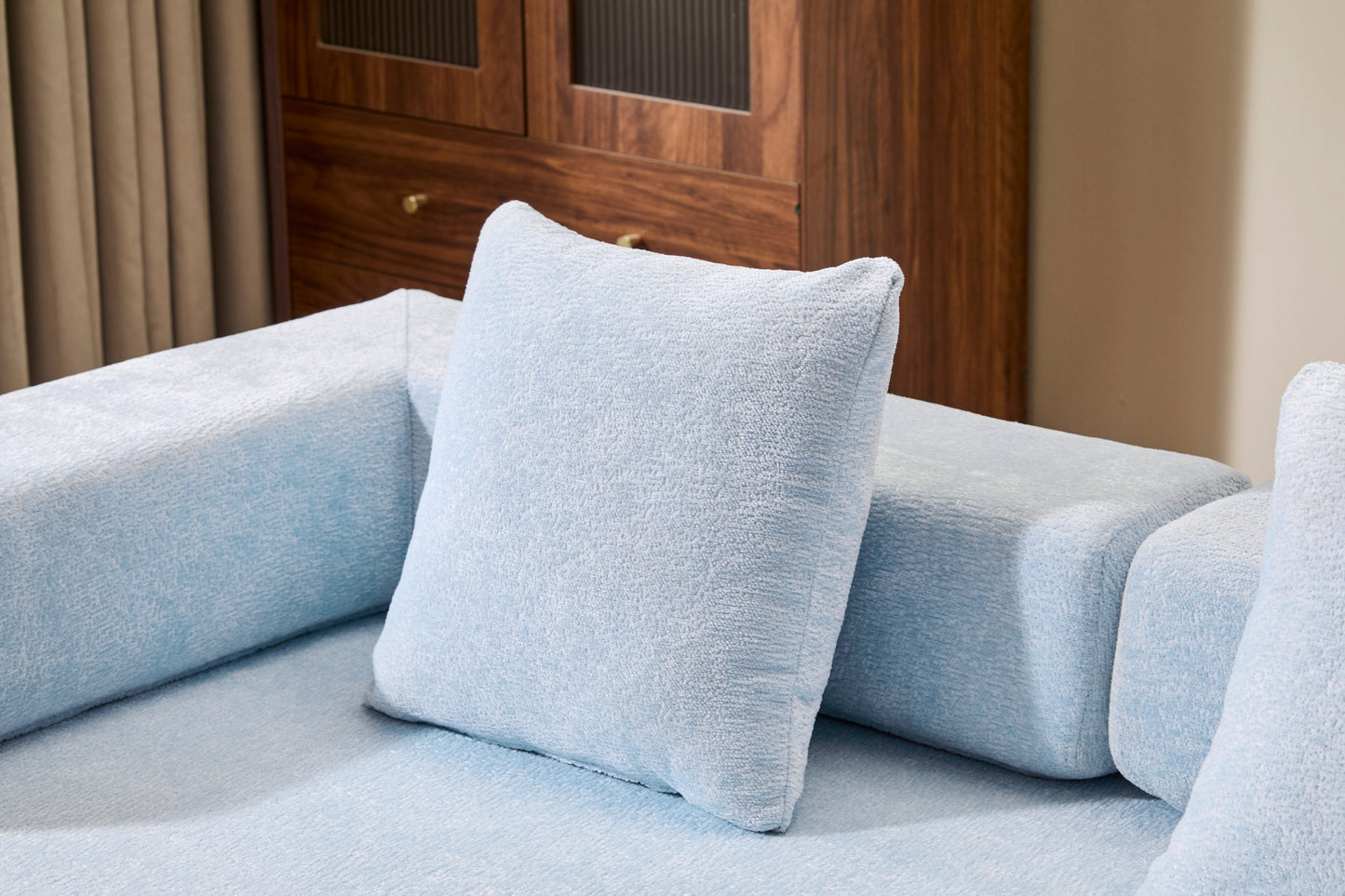 Light Blue Chenille Convertible Floor Couch