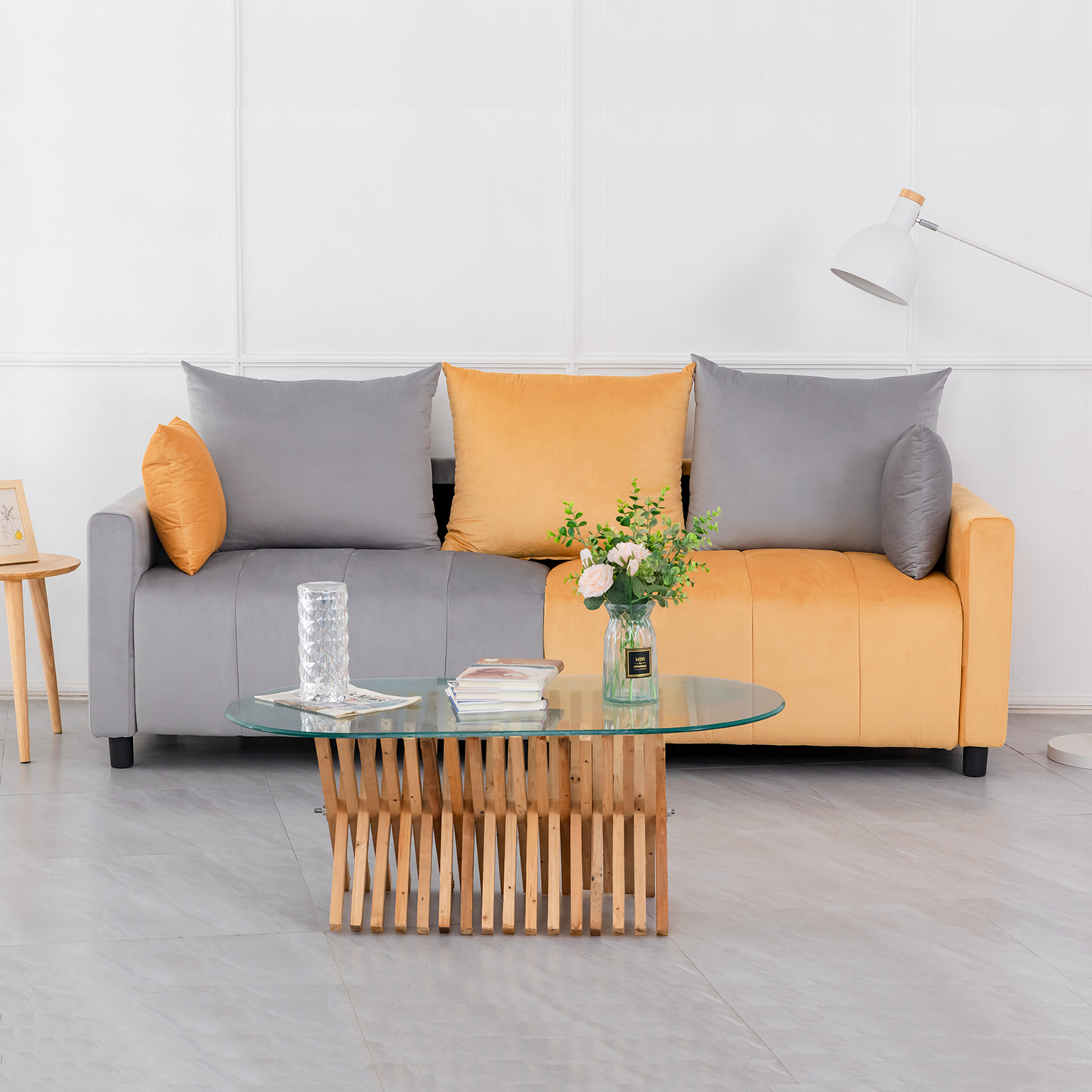 Velvet Modern 2-Seater Sofa, Light